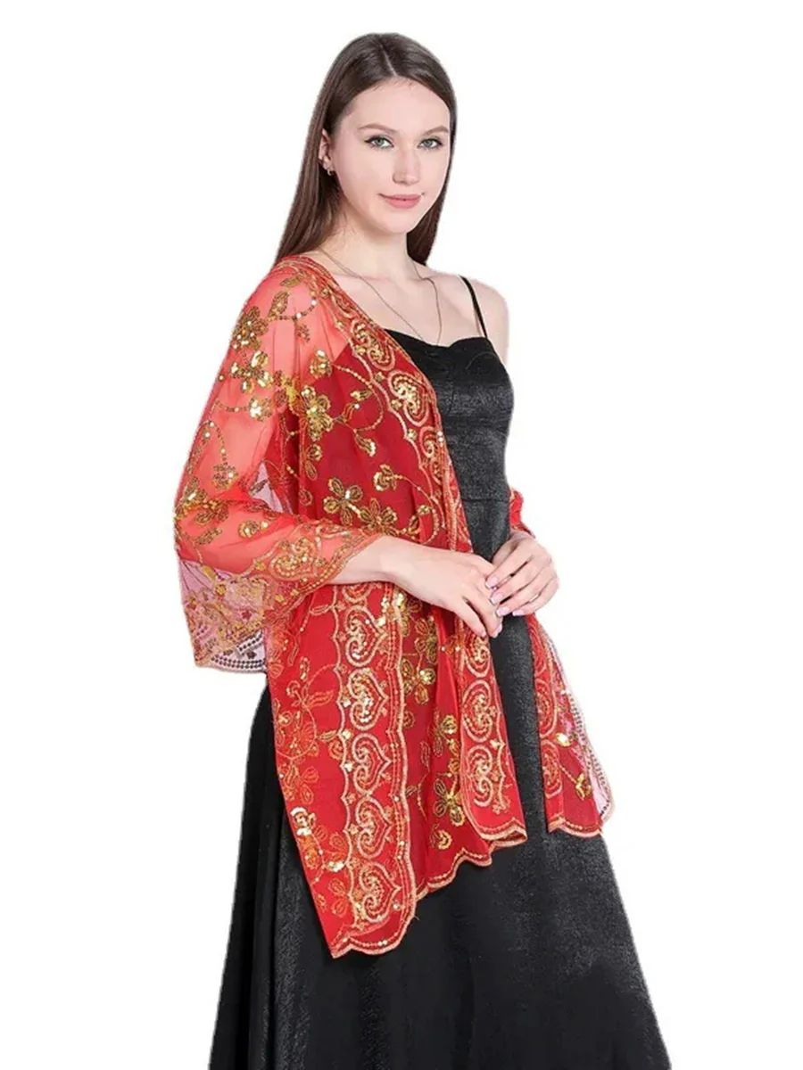 Women's Lace Sequined Elegant Cape with Appliques - Image 3