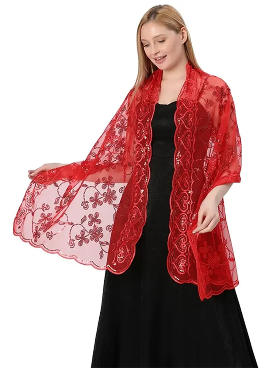 Women's Lace Sequined Elegant Cape with Appliques - Image 4