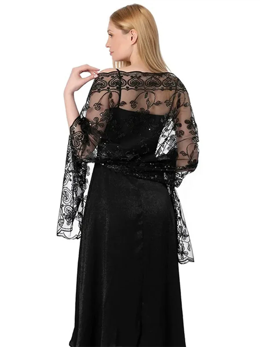 Women's Lace Sequined Elegant Cape with Appliques - Image 5