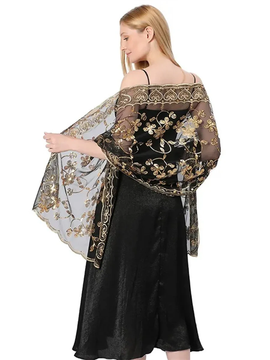 Women's Lace Sequined Elegant Cape with Appliques - Image 7