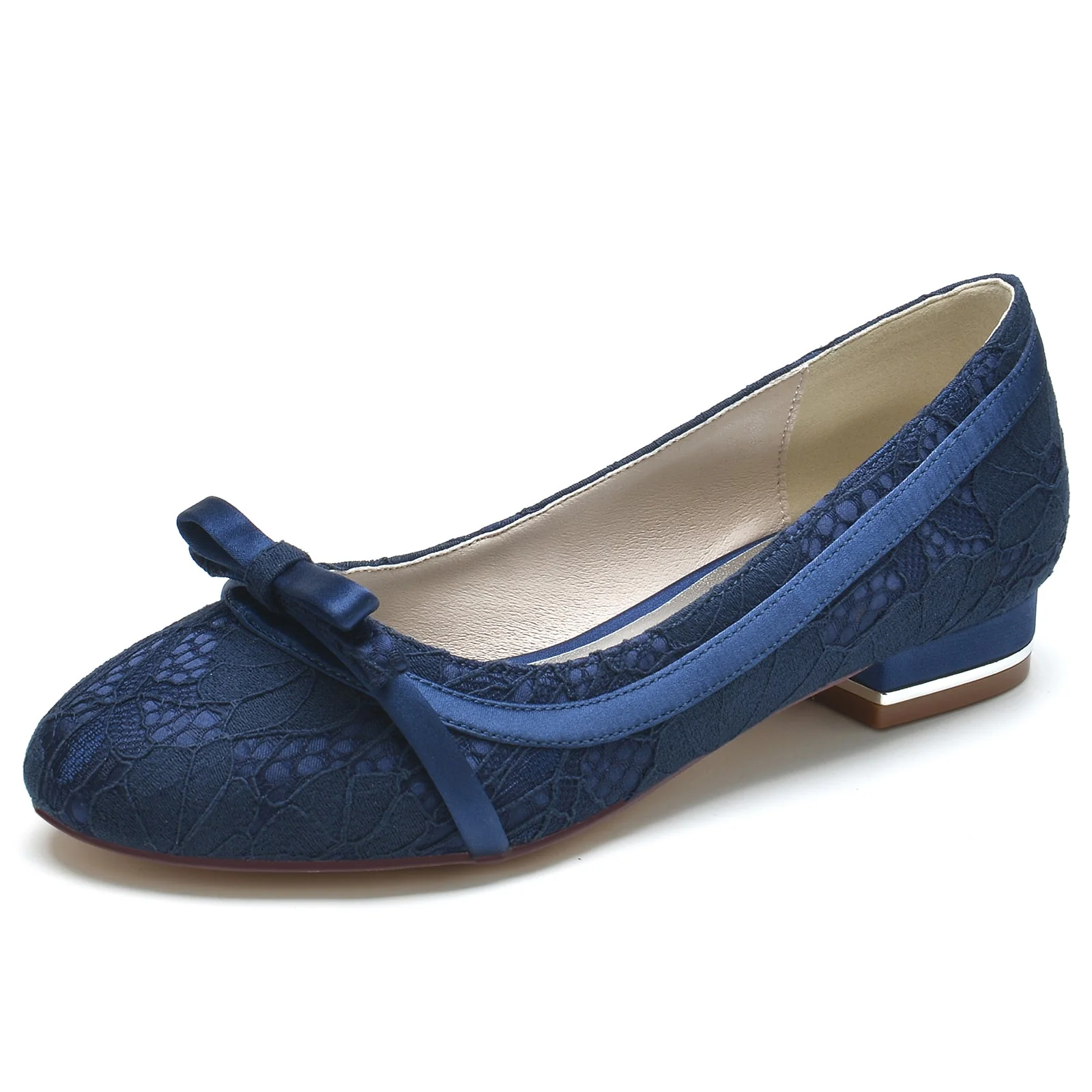 Women's Lace Silk Satin With Lace Closed Toe Flat Heel Party Shoes - Image 9