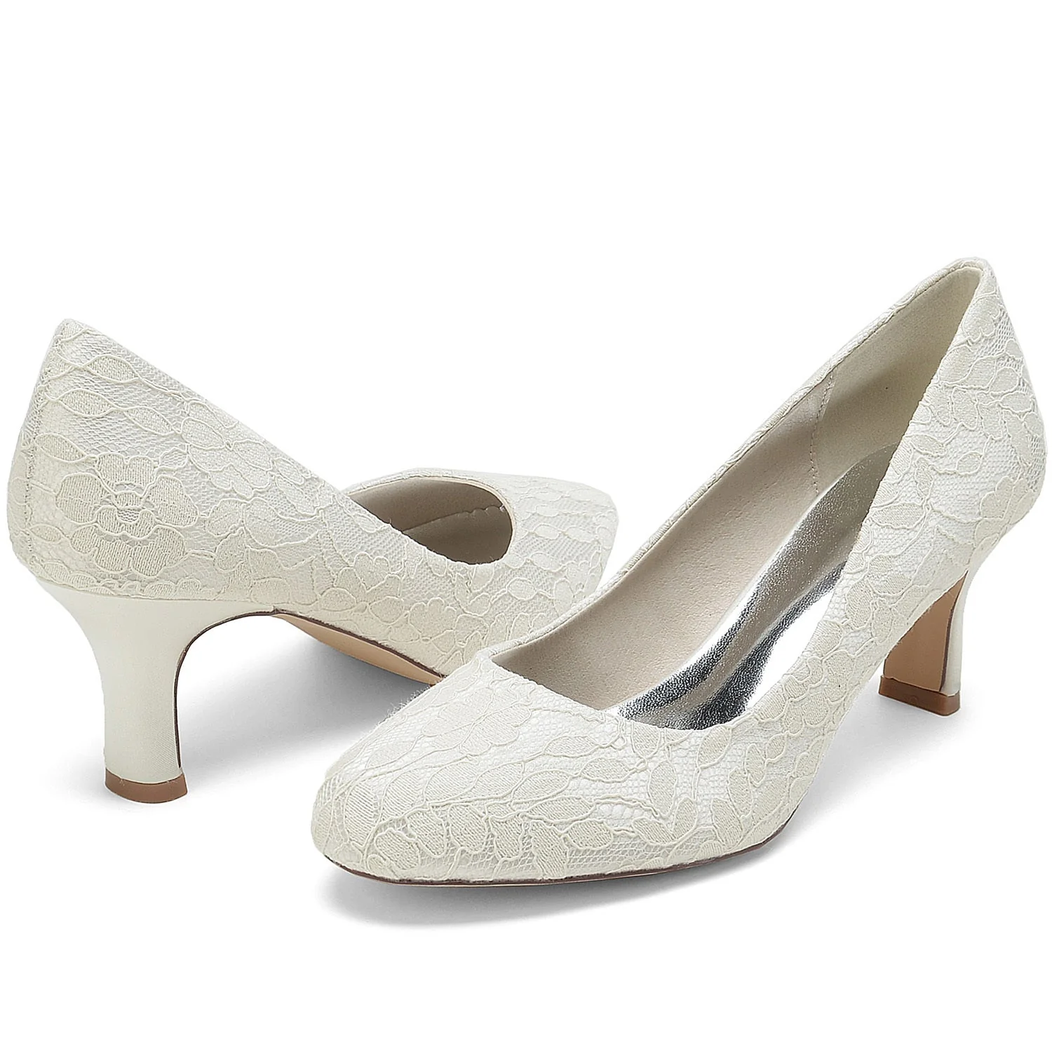 Women's Lace Silk Satin With Lace Closed Toe Spool Heel Party Shoes - Image 7
