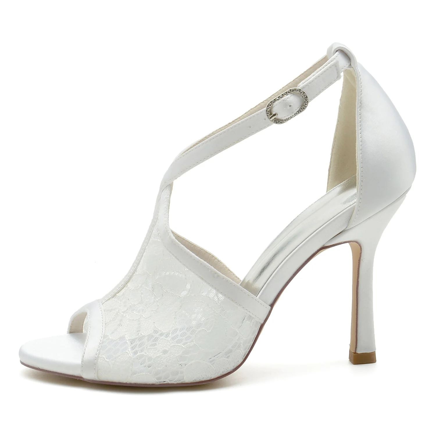 Women's Lace With Ankle Strap Peep Toe Stiletto Heel Evening Shoes - Image 2