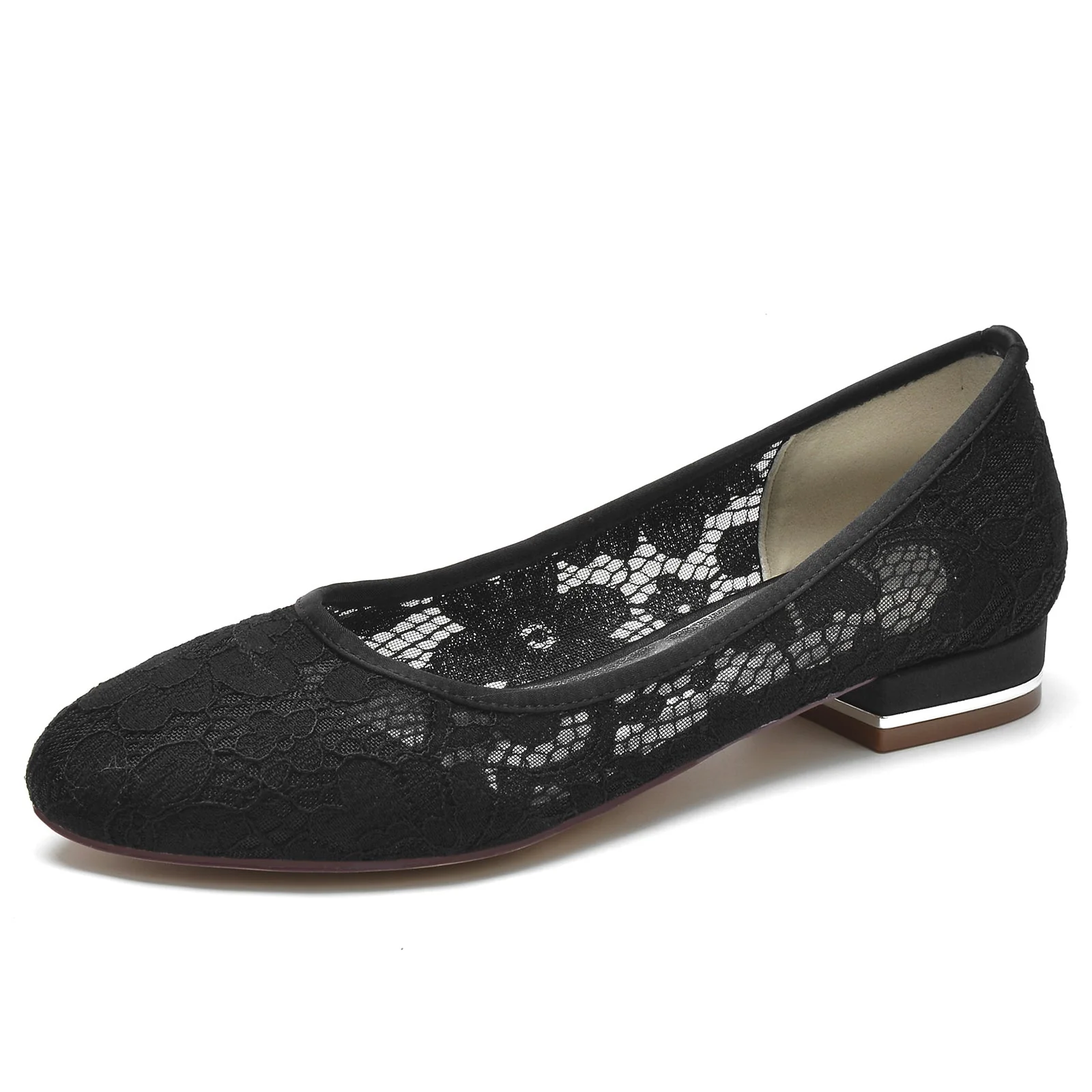 Women's Lace With Lace Closed Toe Flat Heel Evening Shoes - Image 7
