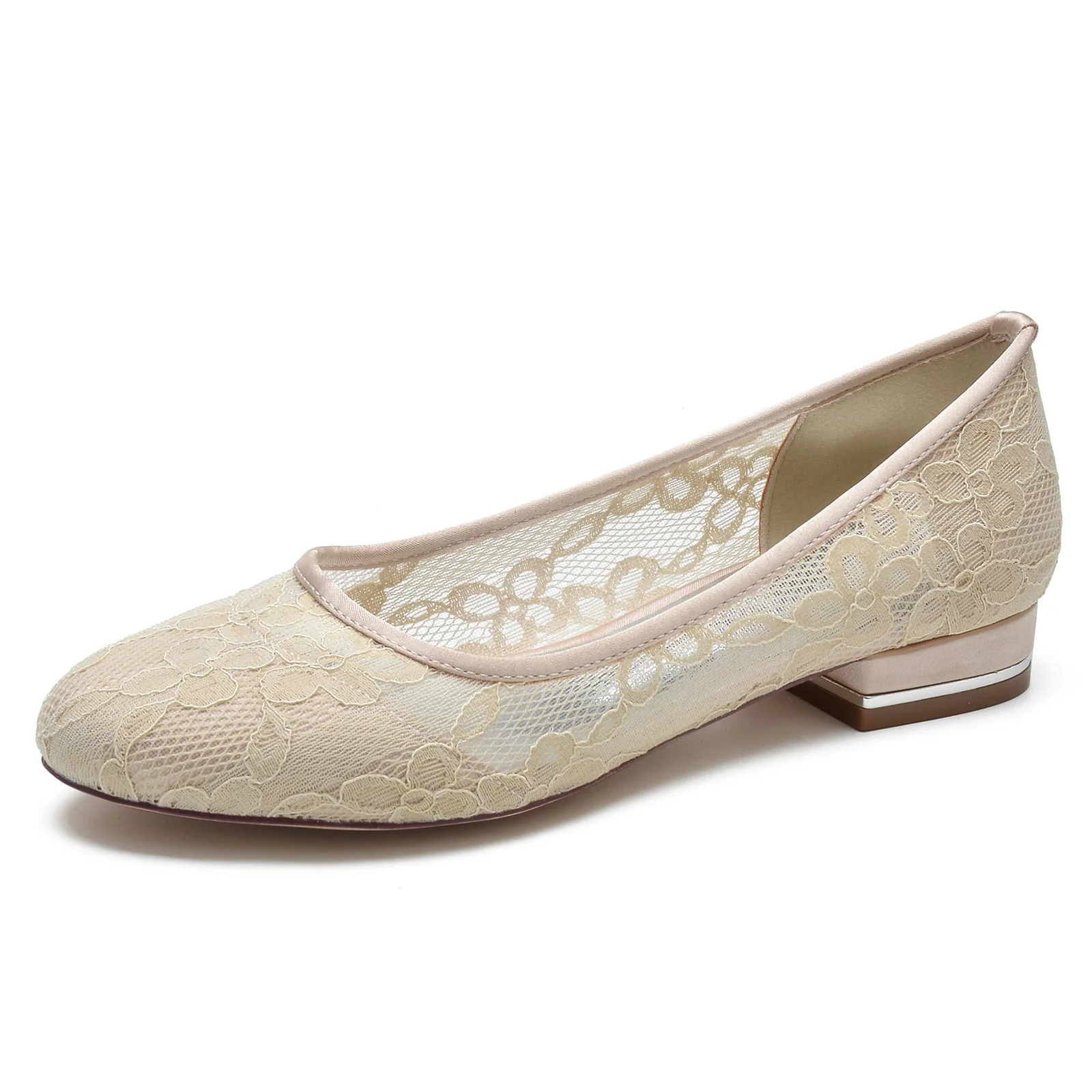 Women's Lace With Lace Closed Toe Flat Heel Evening Shoes - Image 8