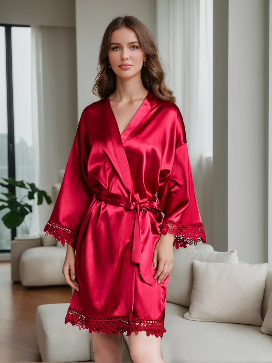 Women's Long Sleeves Short/Mini Bridal Robes with Appliques - Image 5
