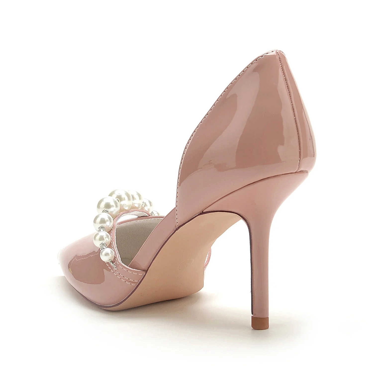 Women's Patent Leather Mirror Finish Pearl Closed Toe Stiletto Heel Party Shoes - Image 3