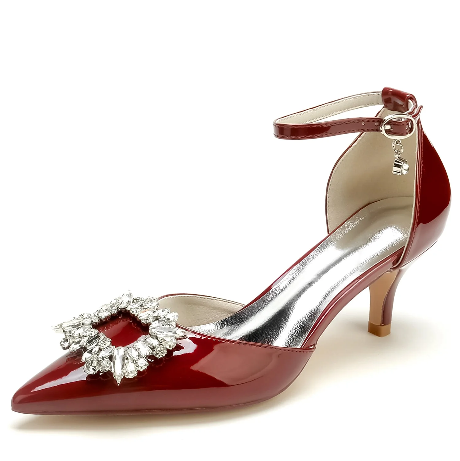 Women's Patent Leather Mirror Finish With Ankle Strap Rhinestone Closed Toe Stiletto Heel Party Shoes - Image 5