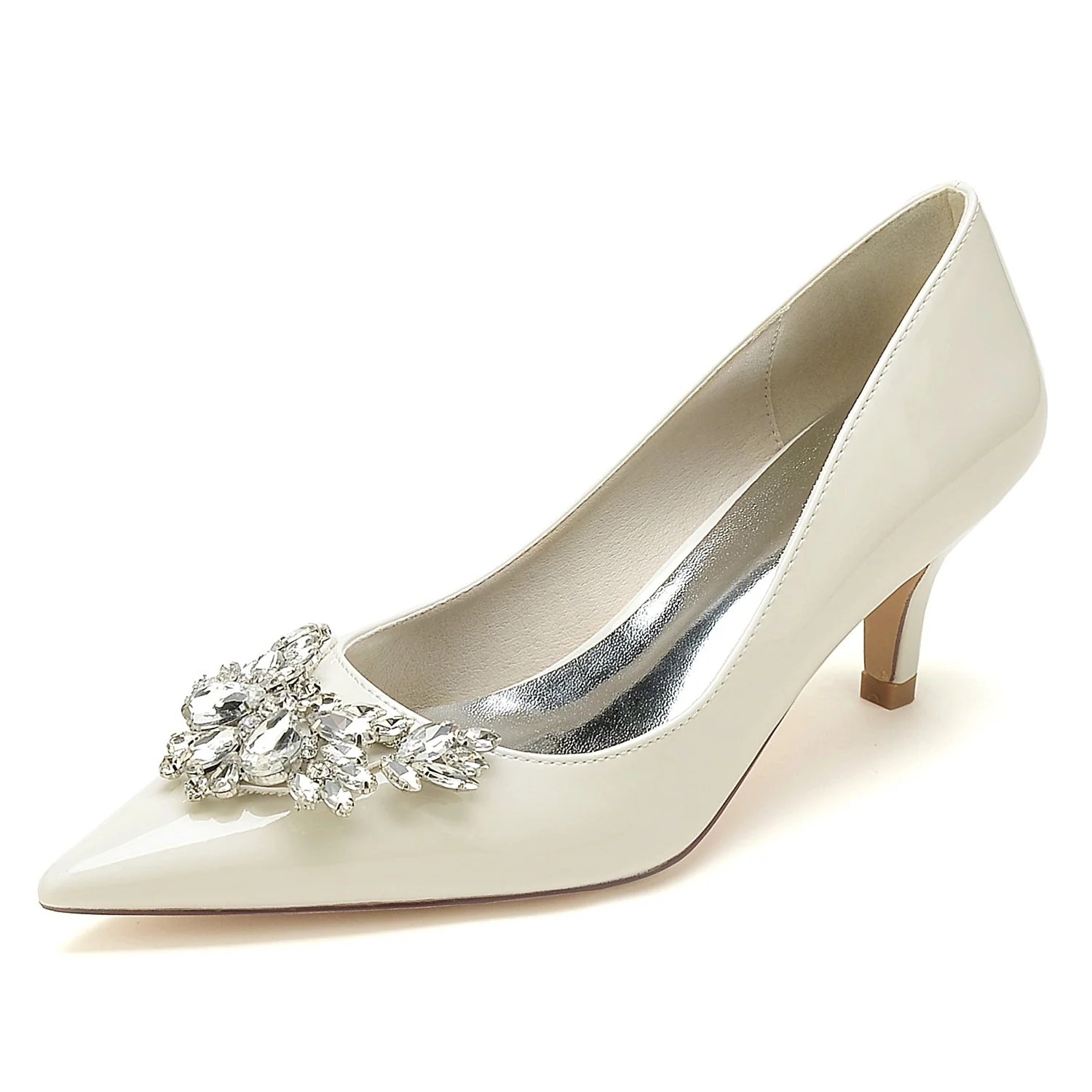 Women's Patent Leather Mirror Finish With Rhinestone Closed Toe Stiletto Heel Evening Shoes - Image 5