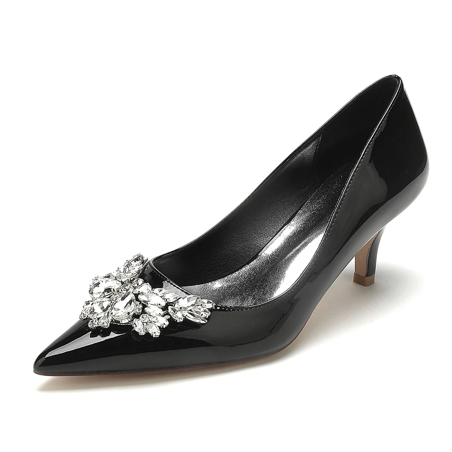 Women's Patent Leather Mirror Finish With Rhinestone Closed Toe Stiletto Heel Evening Shoes - Image 6
