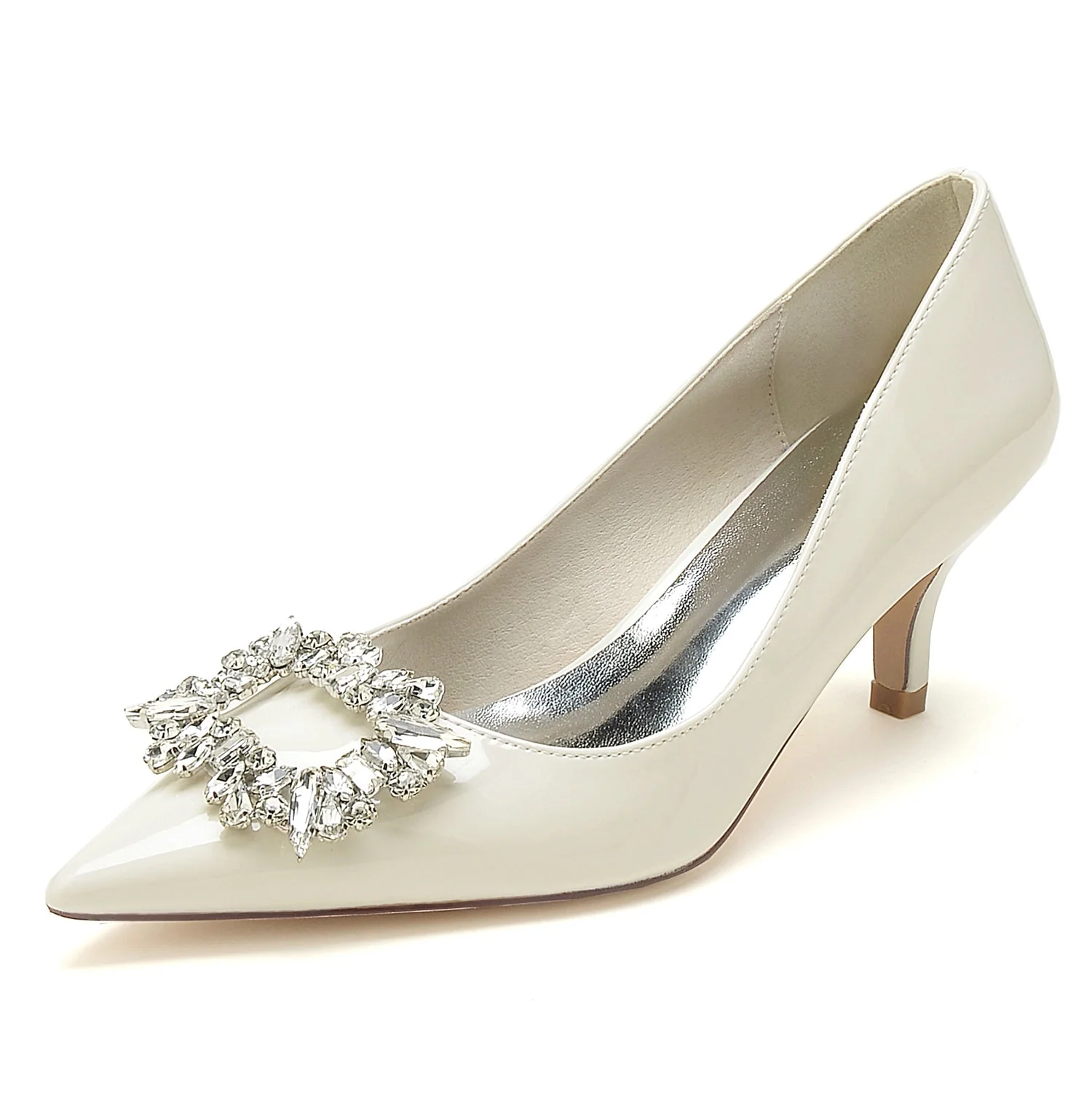 Women's Patent Leather Mirror Finish With Rhinestone Closed Toe Stiletto Heel Party Shoes - Image 5