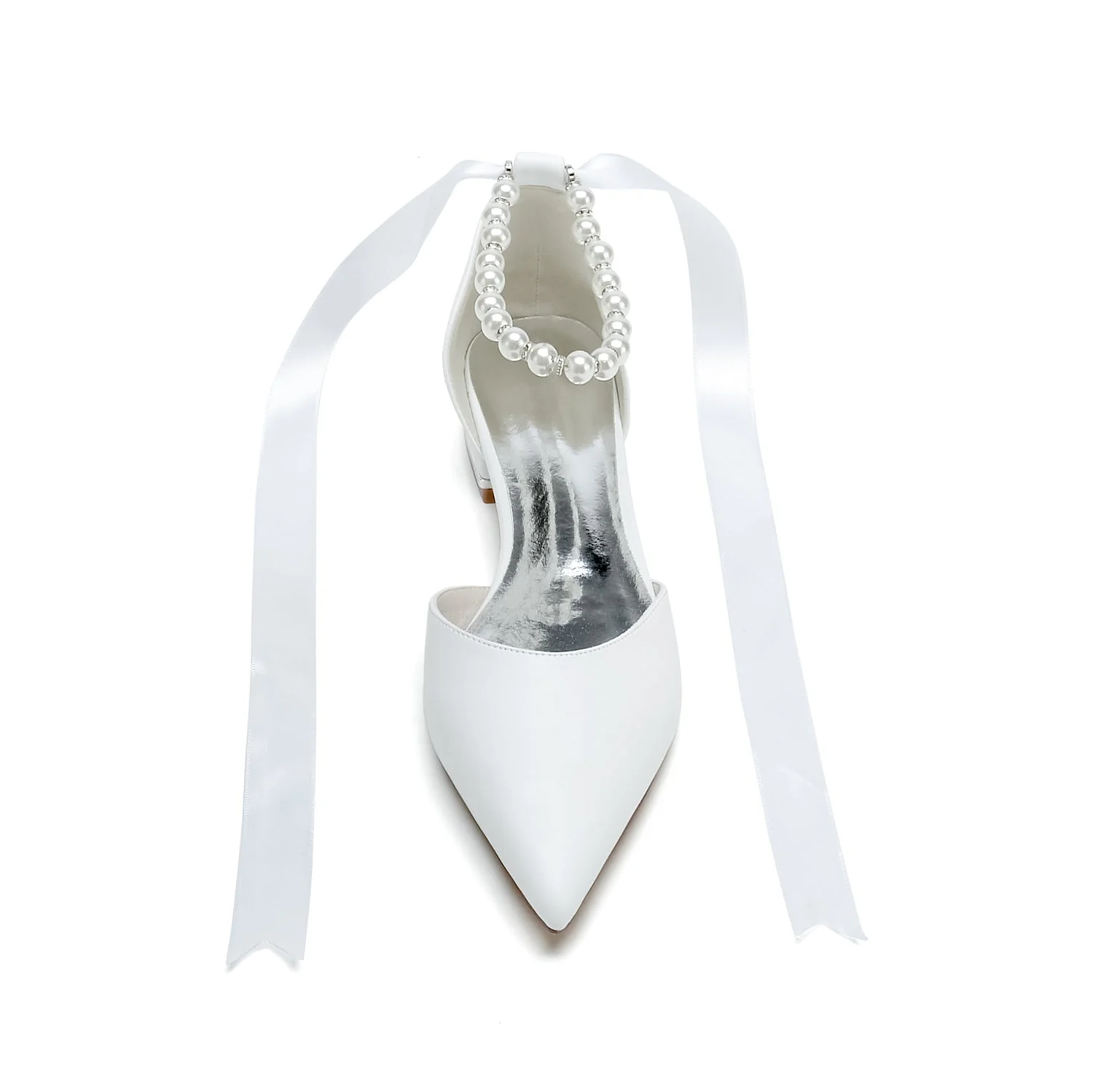 Women's PU With Ankle Strap Pearl Closed Toe Flat Heel Wedding Shoes - Image 3