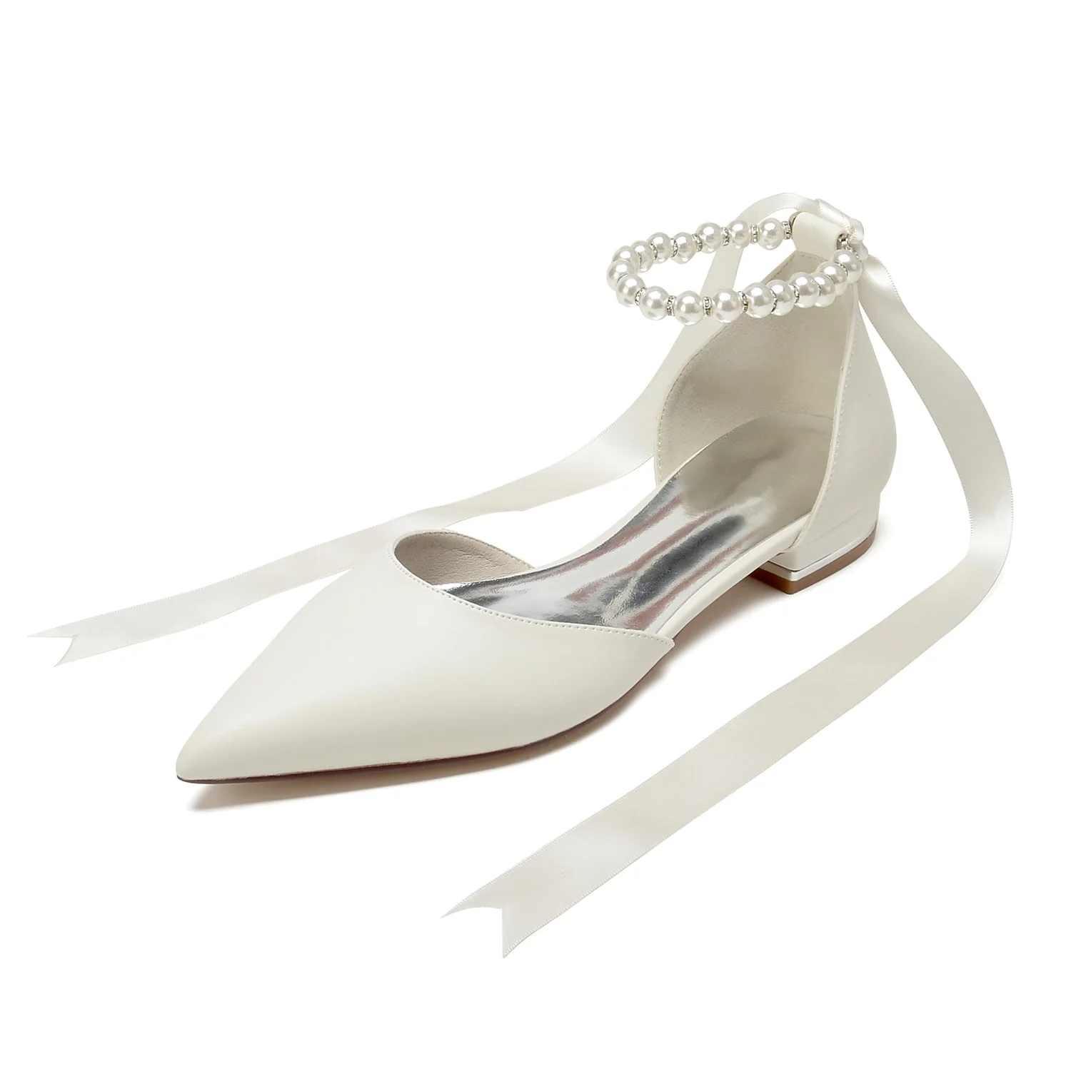 Women's PU With Ankle Strap Pearl Closed Toe Flat Heel Wedding Shoes - Image 7