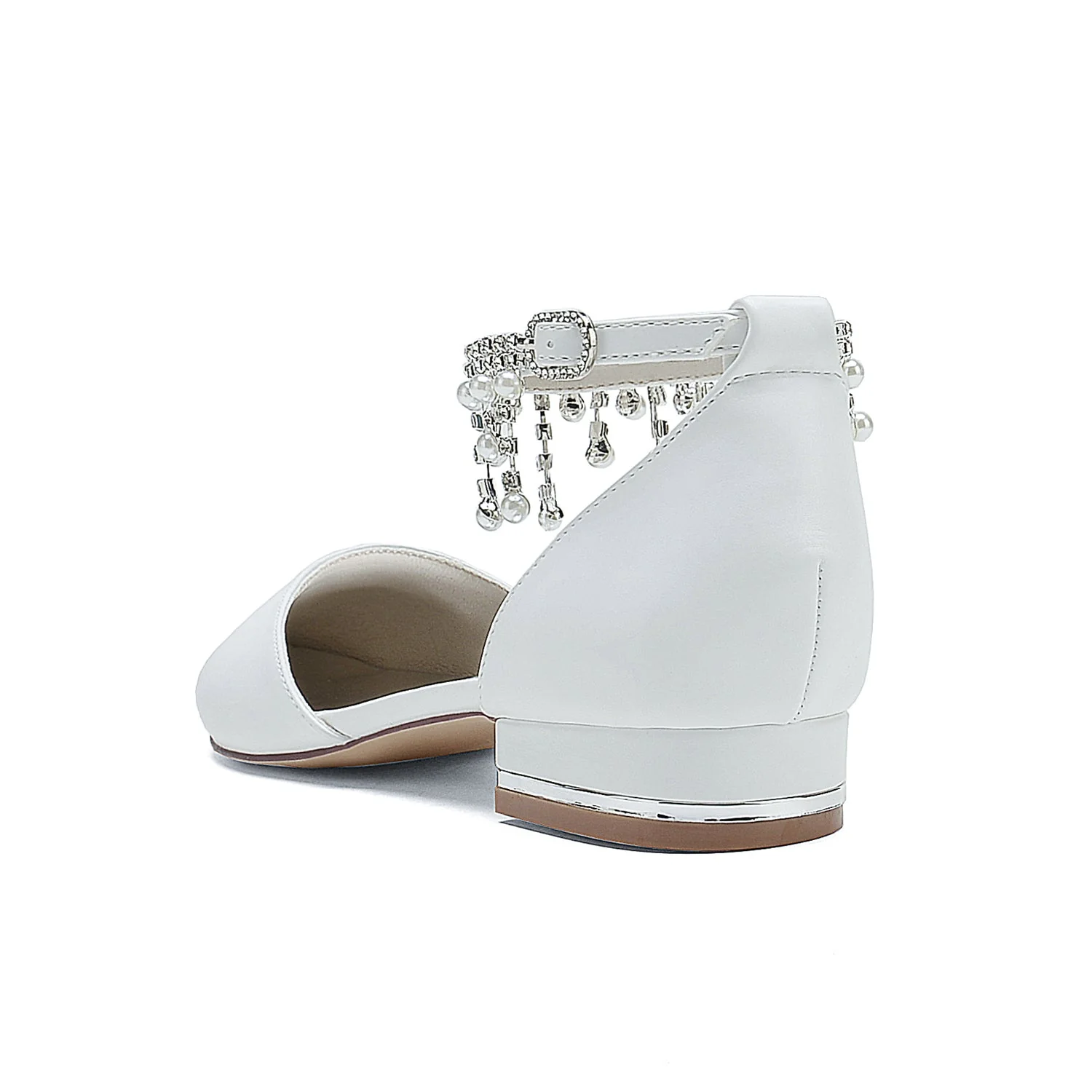 Women's PU With Ankle Strap Pearl Tassel Closed Toe Flat Heel Evening Shoes - Image 4