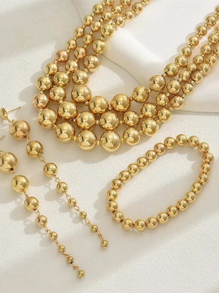 Women's Retro Tiered Beaded Necklace Earrings Bracelet Jewelry Set - Image 5