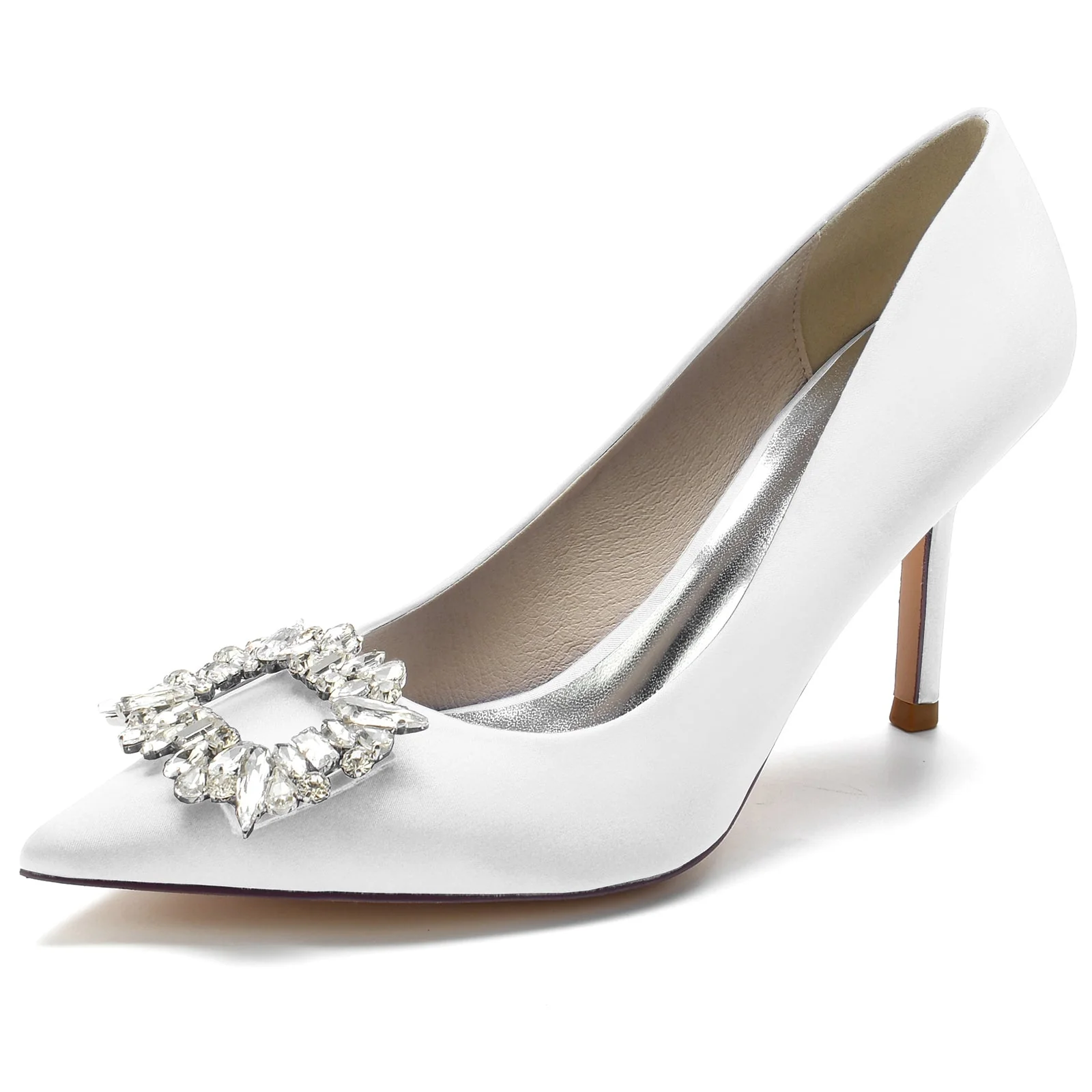 Women's Rhinestone Silk Satin With Closed Toe Stiletto Heel Evening Shoes - Image 7