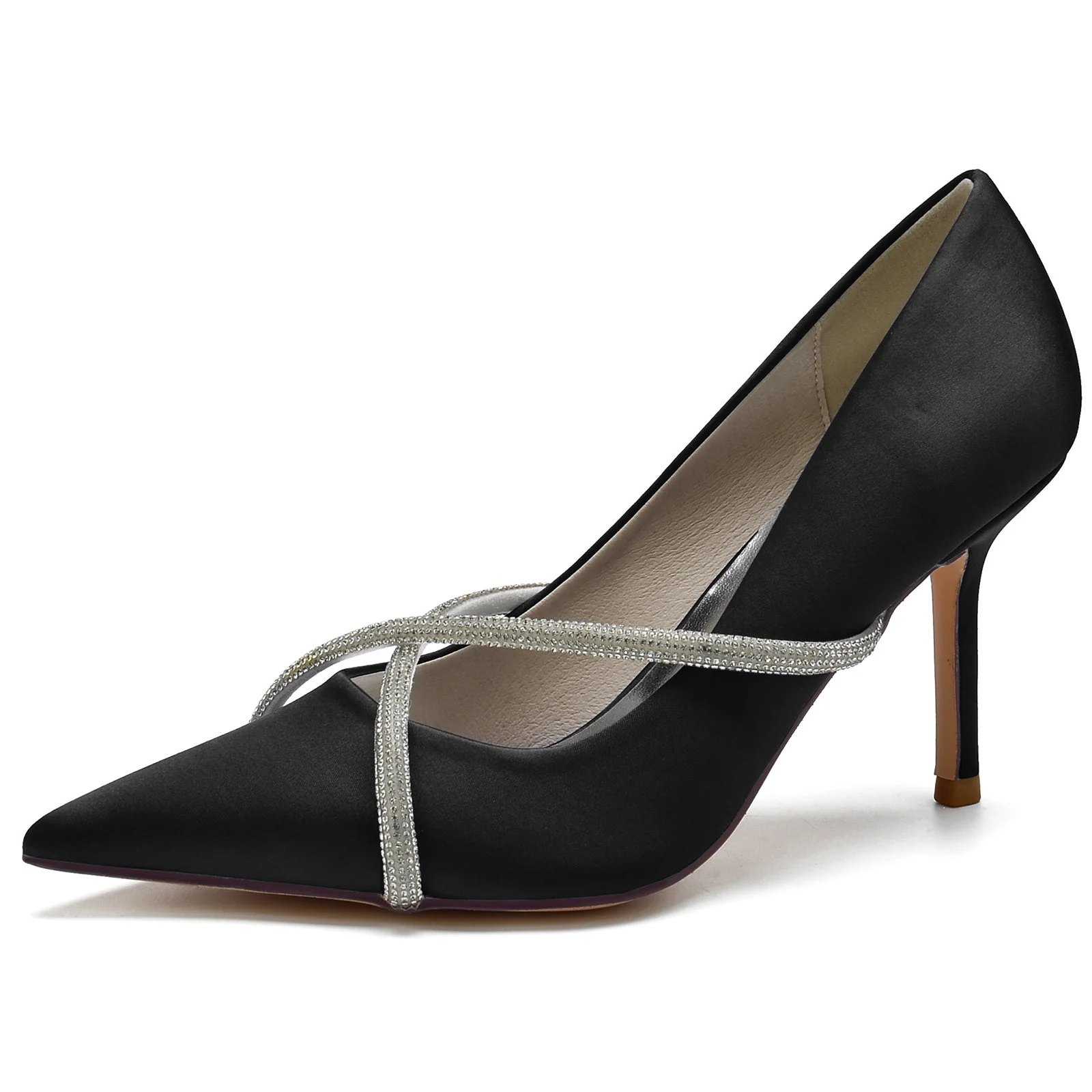 Women's Rhinestone With Silk Satin Closed Toe Stiletto Heel Evening Shoes - Image 10