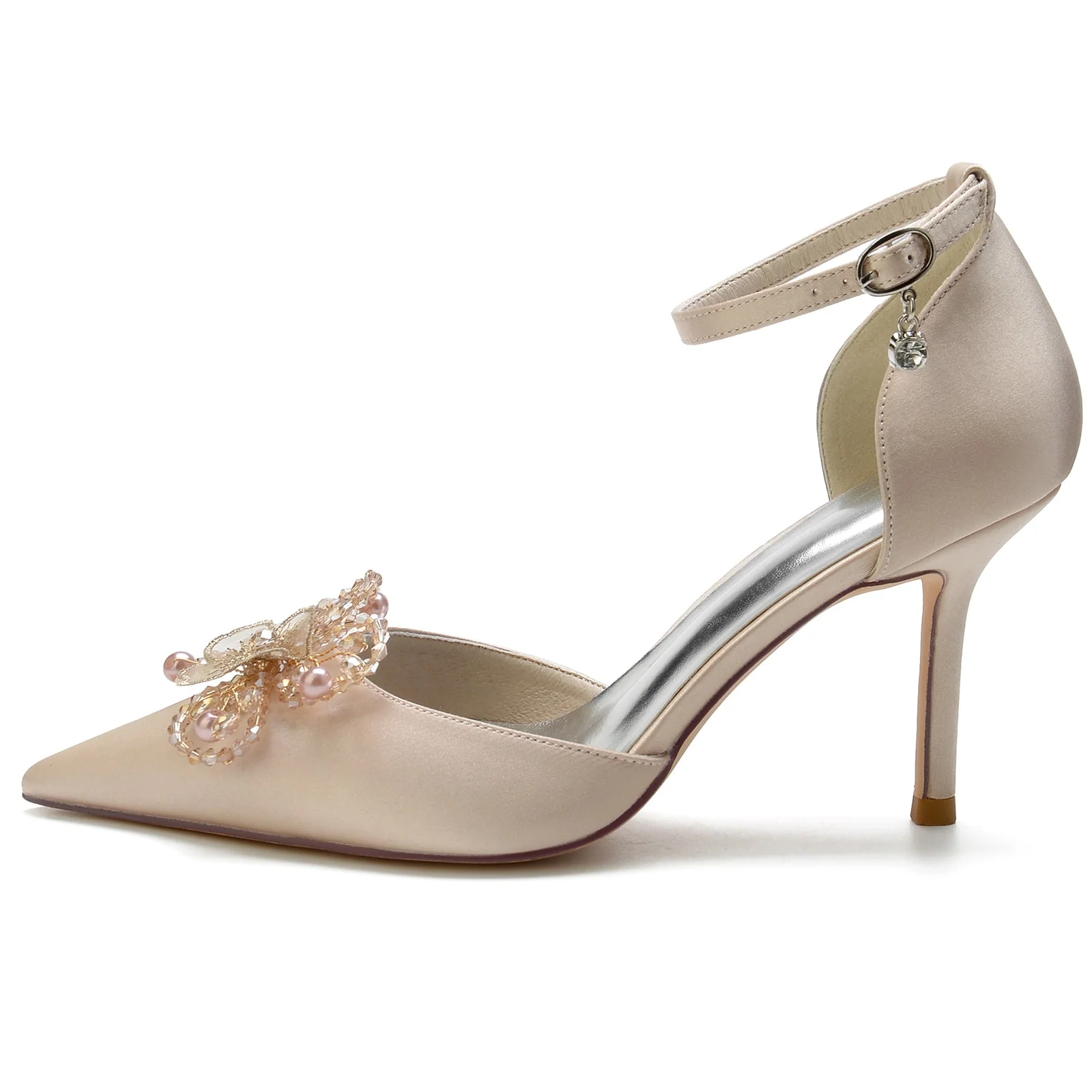 Women's Silk Satin Ankle Strap Bowknot Closed Toe Stiletto Heel Wedding Shoes - Image 2