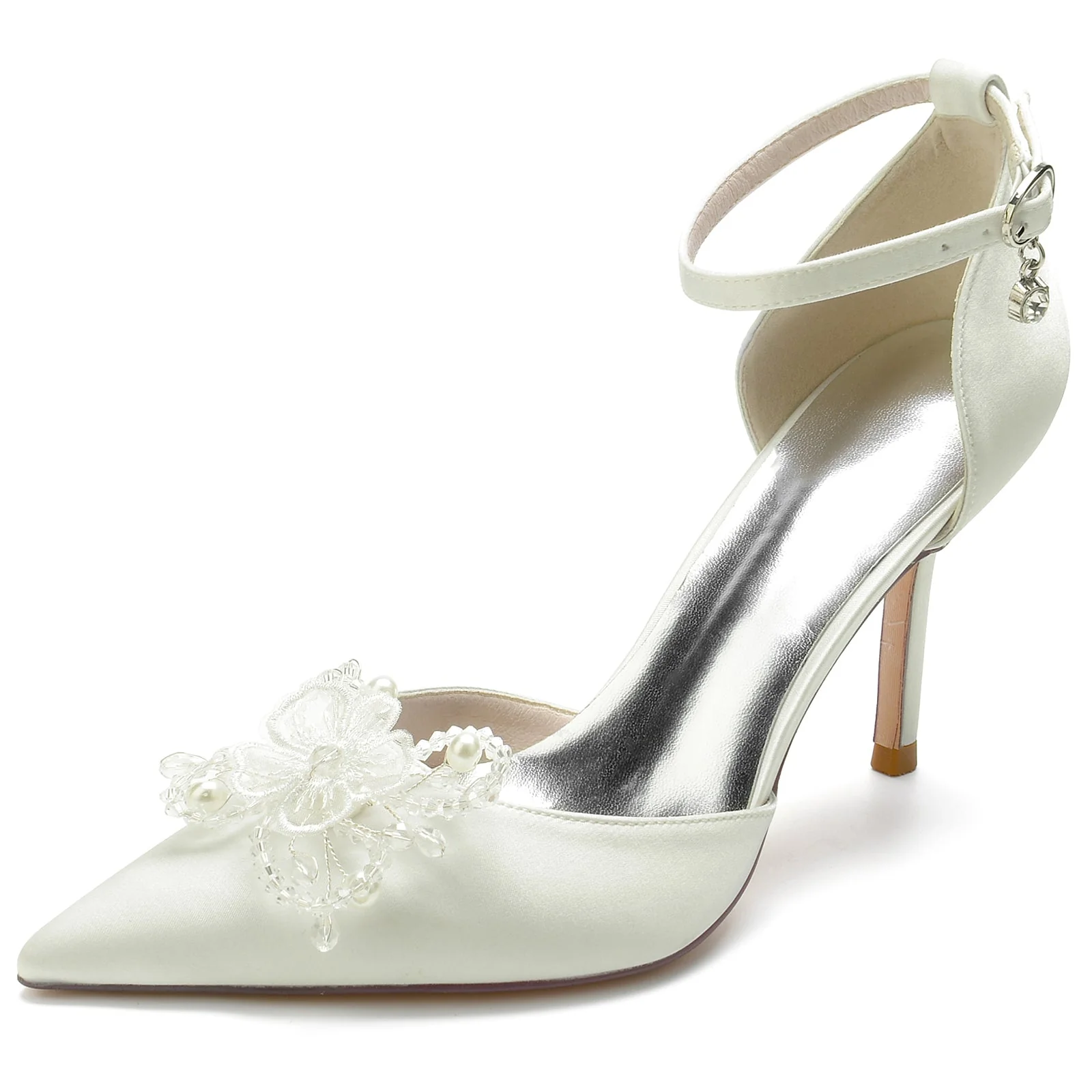 Women's Silk Satin Ankle Strap Bowknot Closed Toe Stiletto Heel Wedding Shoes - Image 7