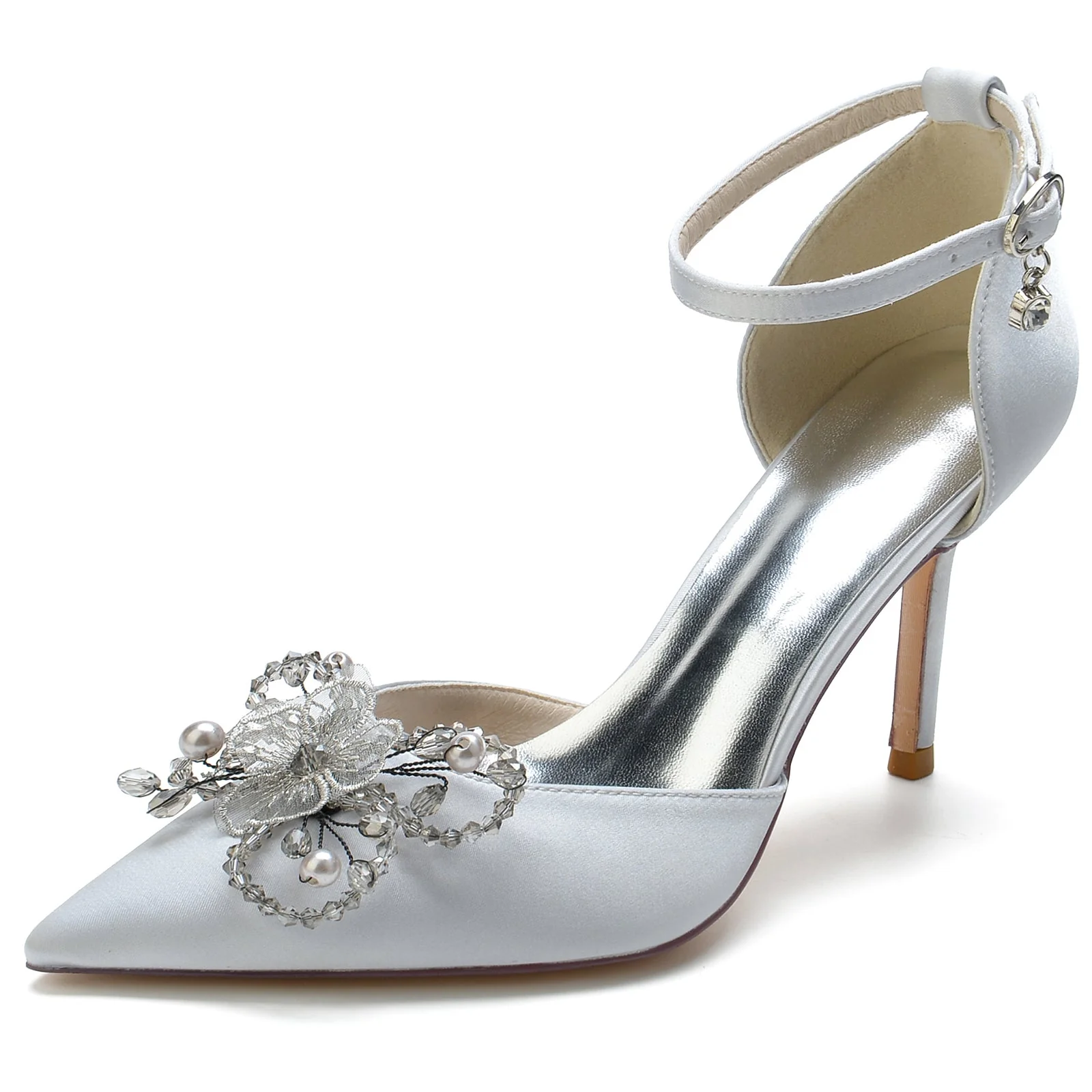 Women's Silk Satin Ankle Strap Bowknot Closed Toe Stiletto Heel Wedding Shoes - Image 9