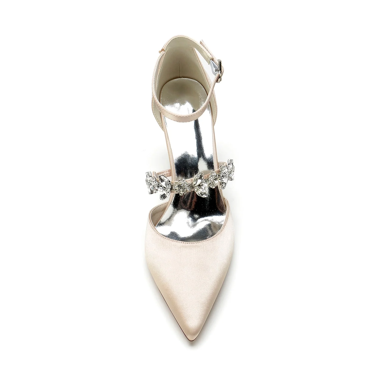 Women's Silk Satin Ankle Strap Rhinestone Closed Toe Chunky Heel Wedding Shoes - Image 11