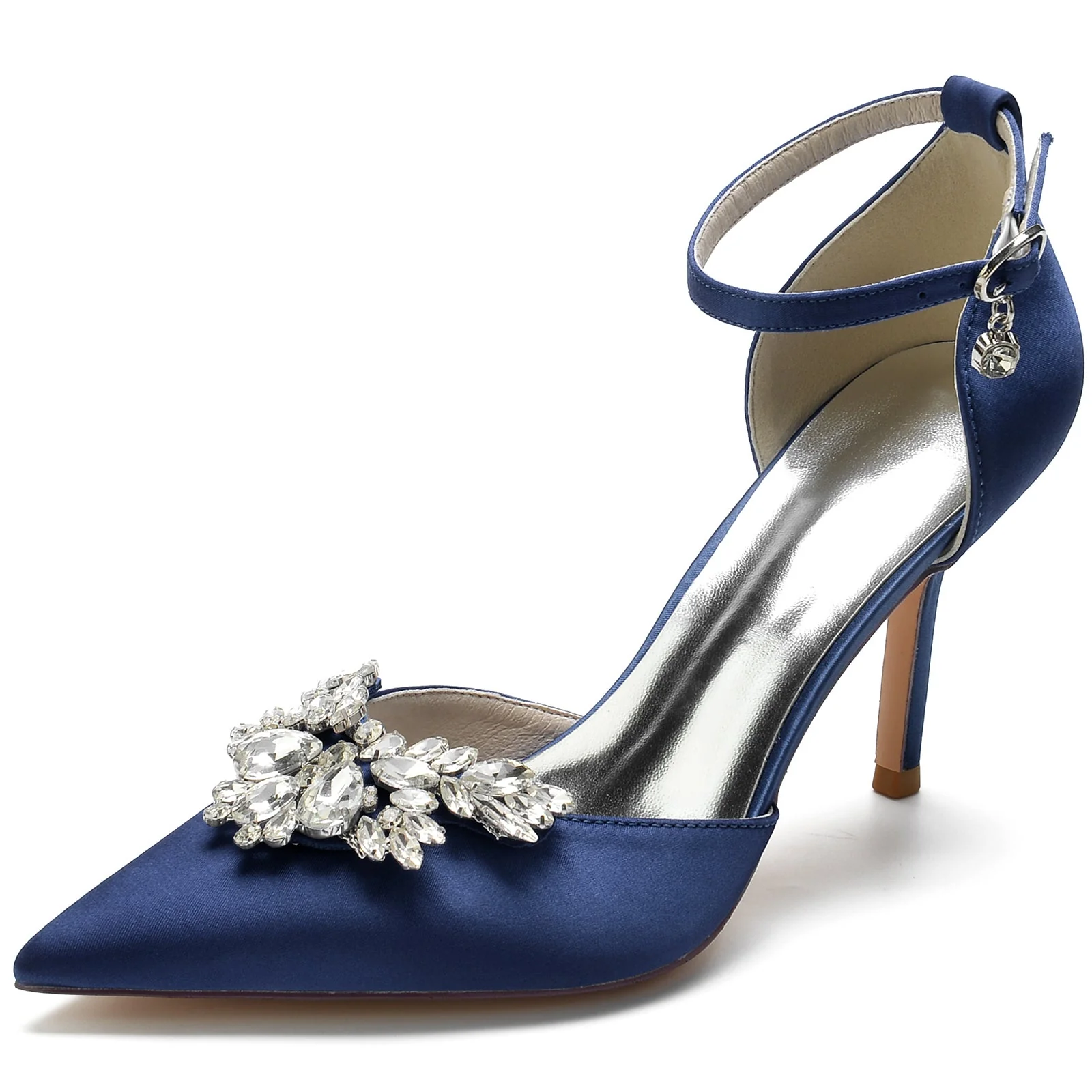 Women's Silk Satin Ankle Strap Rhinestone Closed Toe Stiletto Heel Wedding Shoes - Image 11