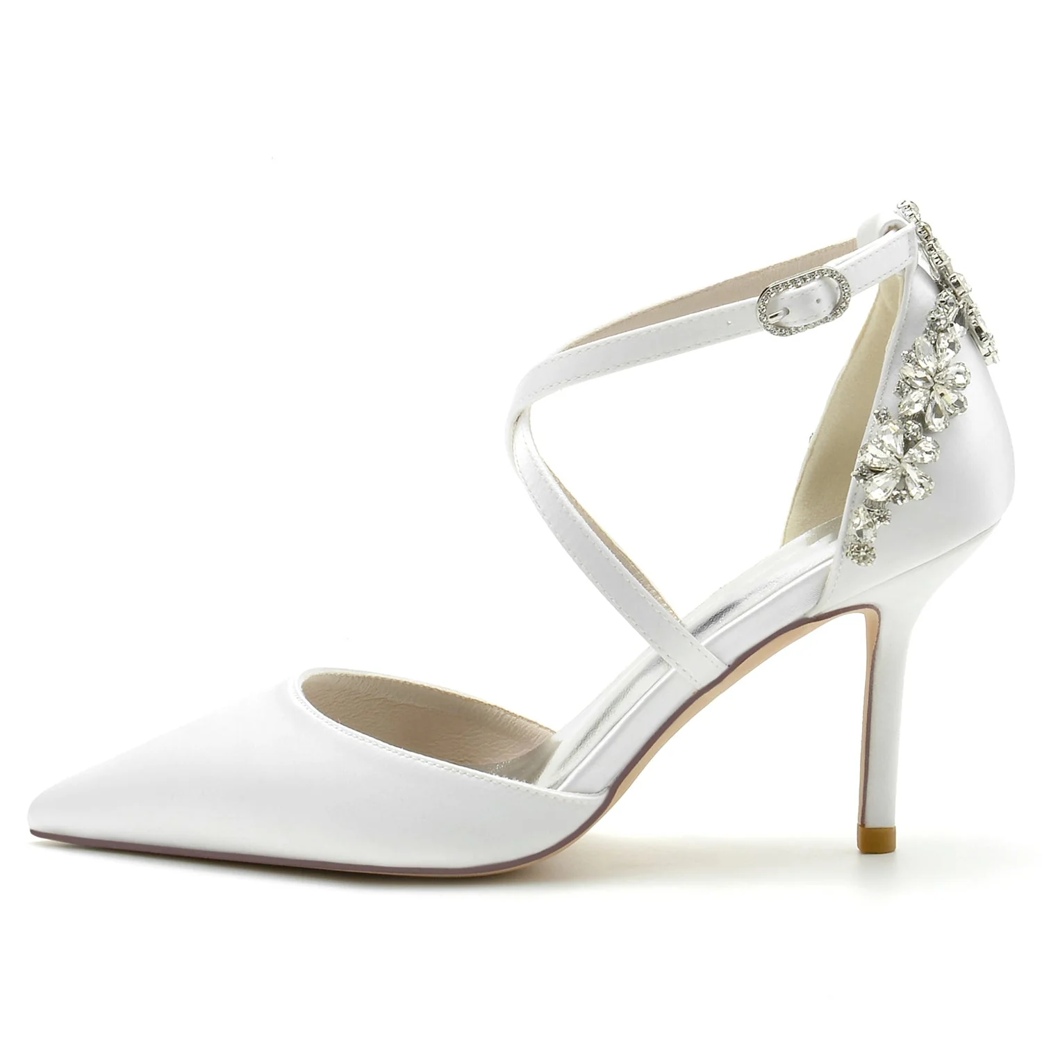 Women's Silk Satin Closed Toe Ankle Strap Stiletto Heel Wedding Shoes - Image 2