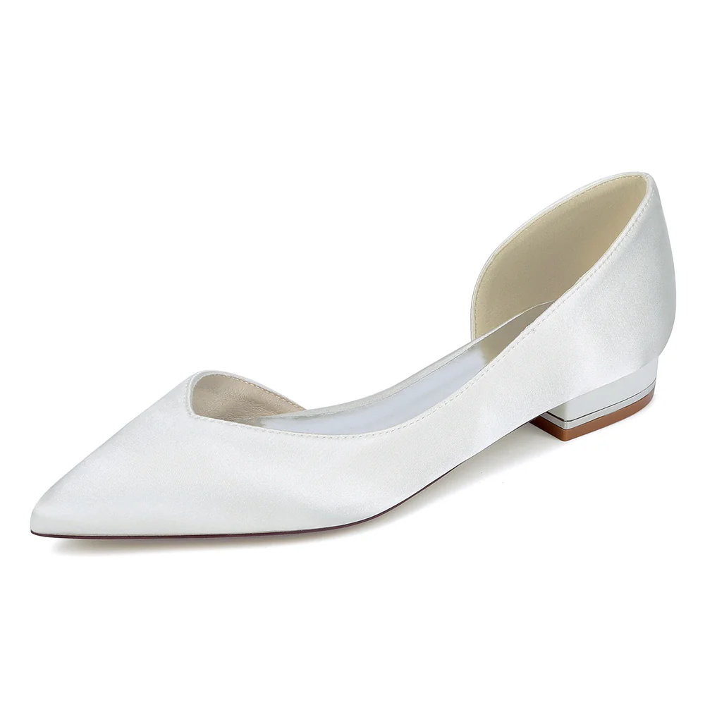 Women's Silk Satin Closed Toe Flat Heel Wedding Shoes - Image 8