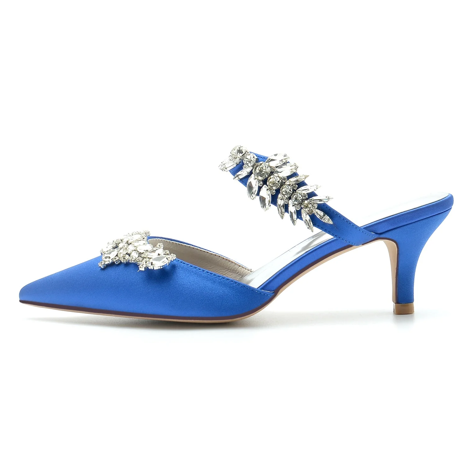 Women's Silk Satin Closed Toe Rhinestone Stiletto Heel Evening Shoes - Image 2