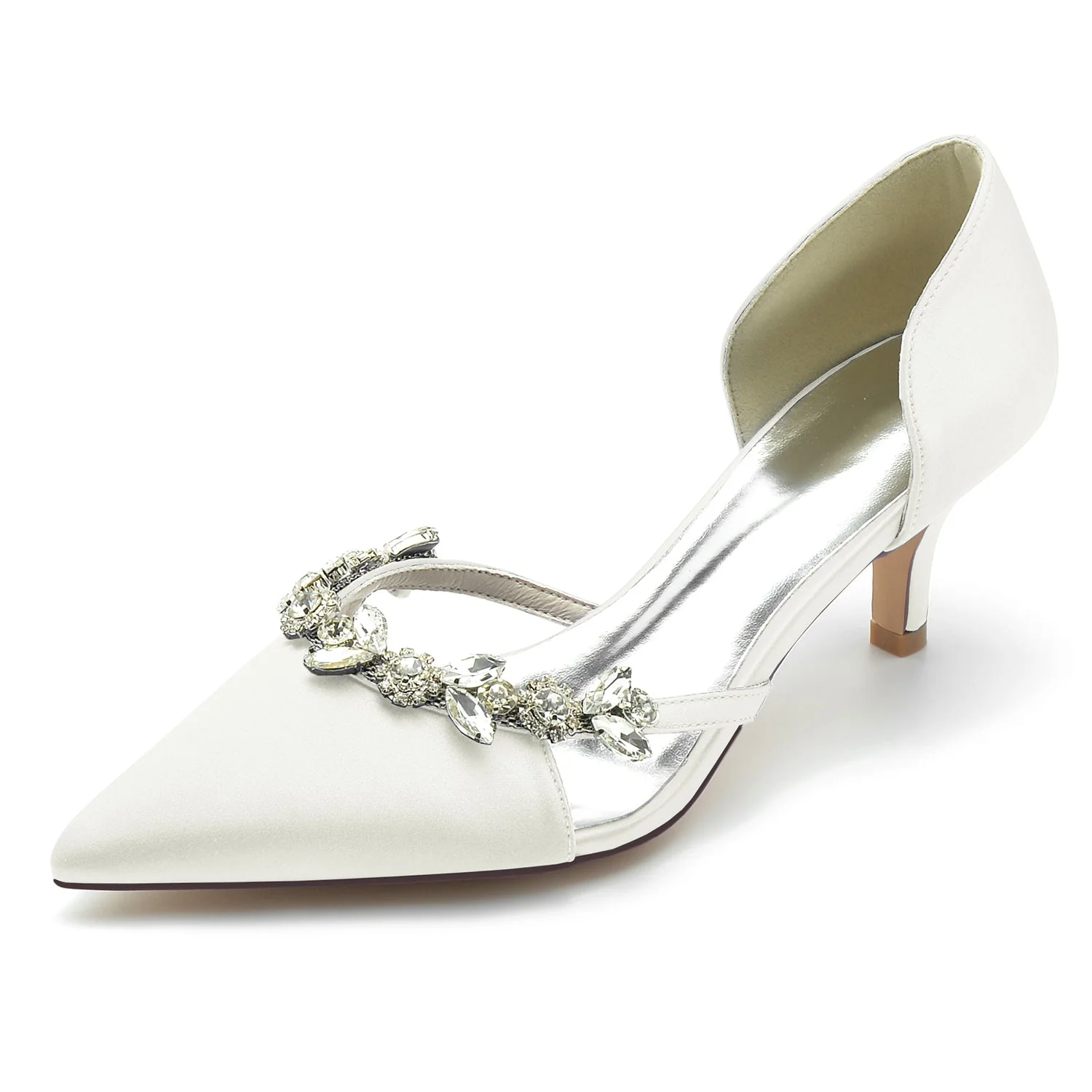 Women's Silk Satin Closed Toe Stiletto Heel With Rhinestone Party Shoes - Image 7