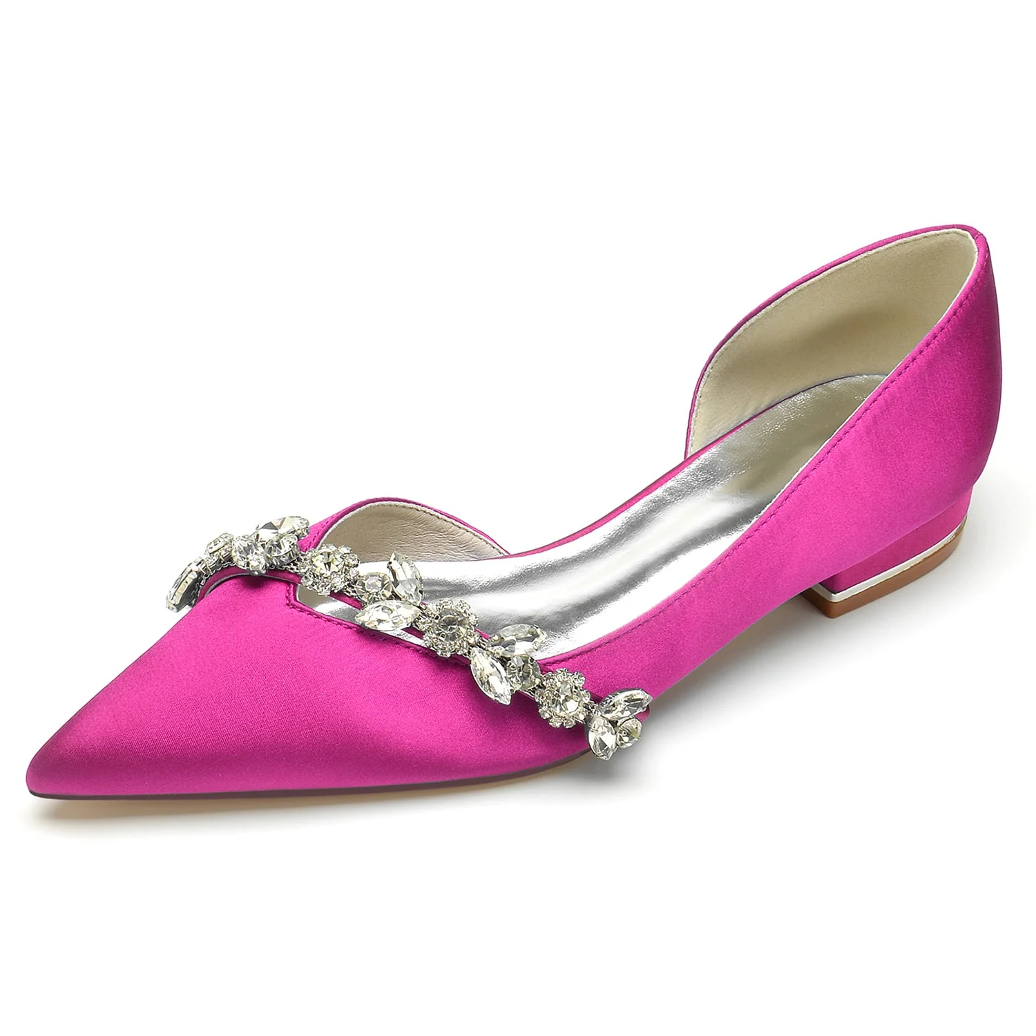 Women's Silk Satin Closed Toe With Flat Heel Rhinestone Wedding Shoes - Image 13