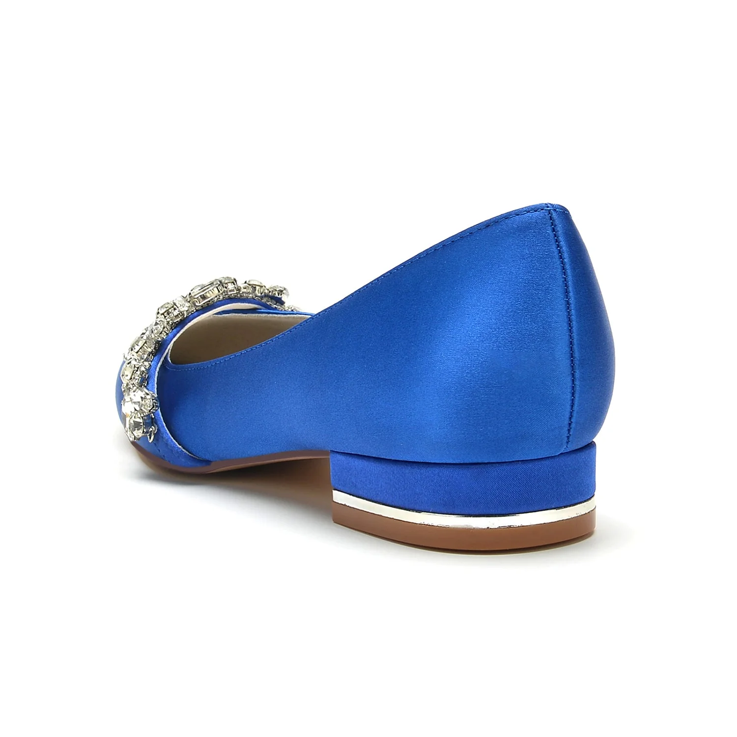 Women's Silk Satin Closed Toe With Flat Heel Rhinestone Wedding Shoes - Image 3