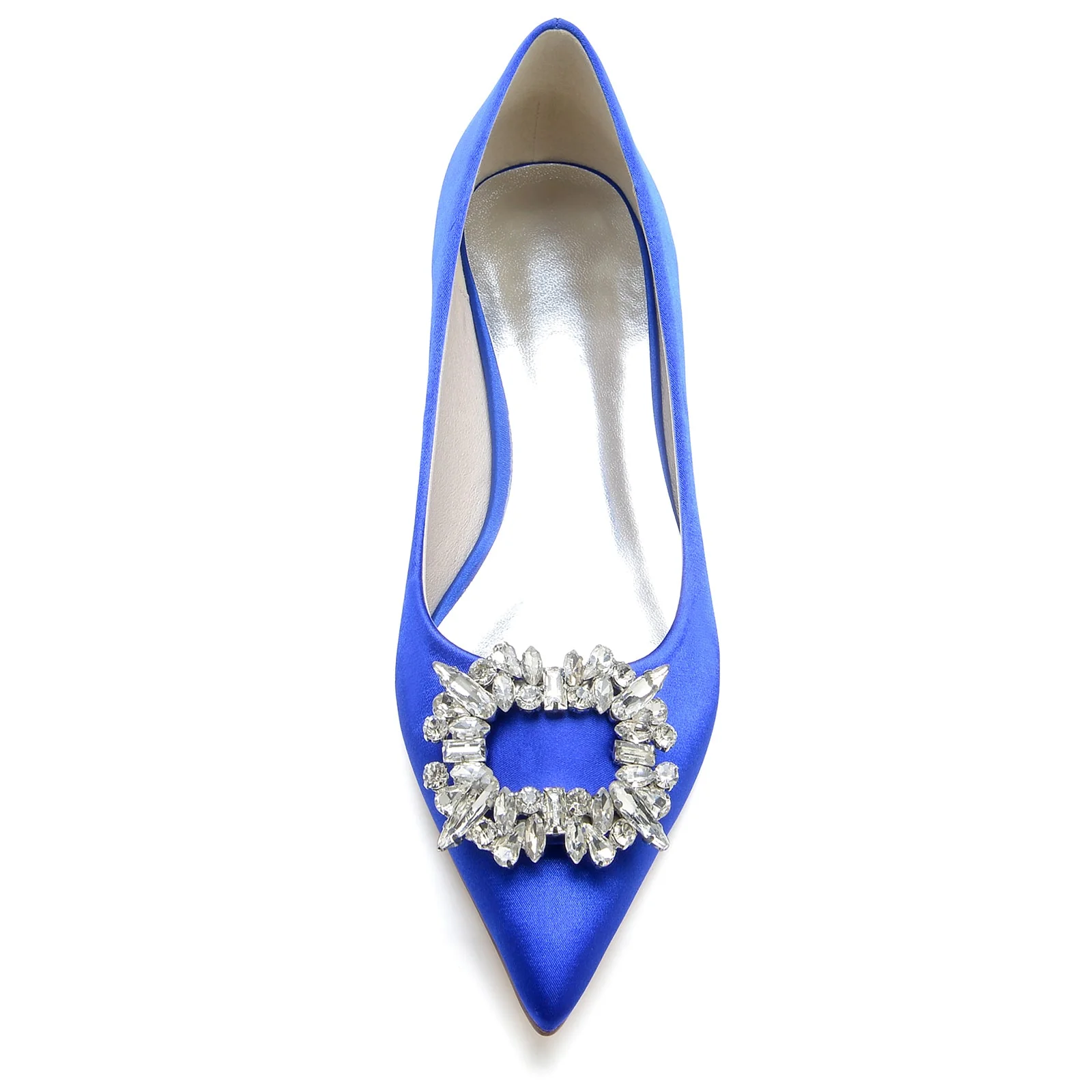 Women's Silk Satin Closed Toe With Rhinestone Flat Heel Wedding Shoes - Image 3