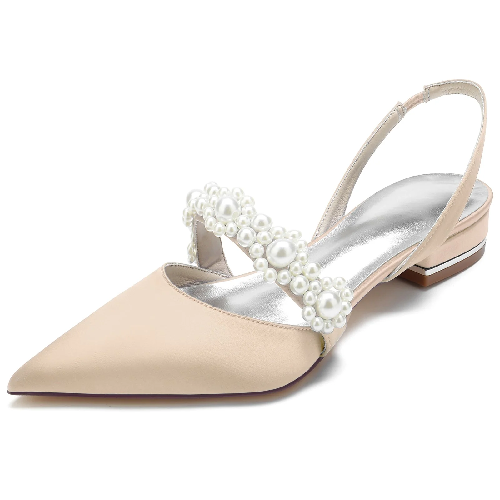 Women's Silk Satin Flower With Closed Toe Flat Heel Evening Shoes - Image 10