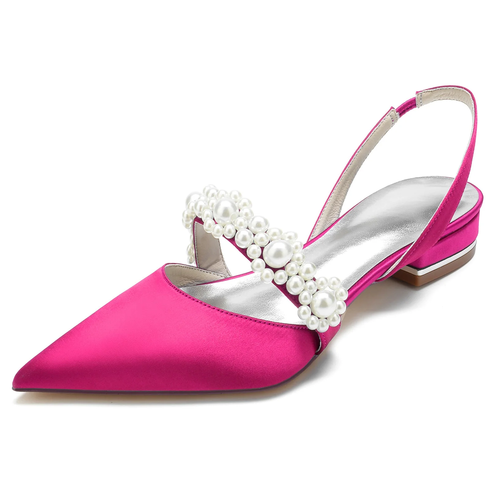 Women's Silk Satin Flower With Closed Toe Flat Heel Evening Shoes - Image 14