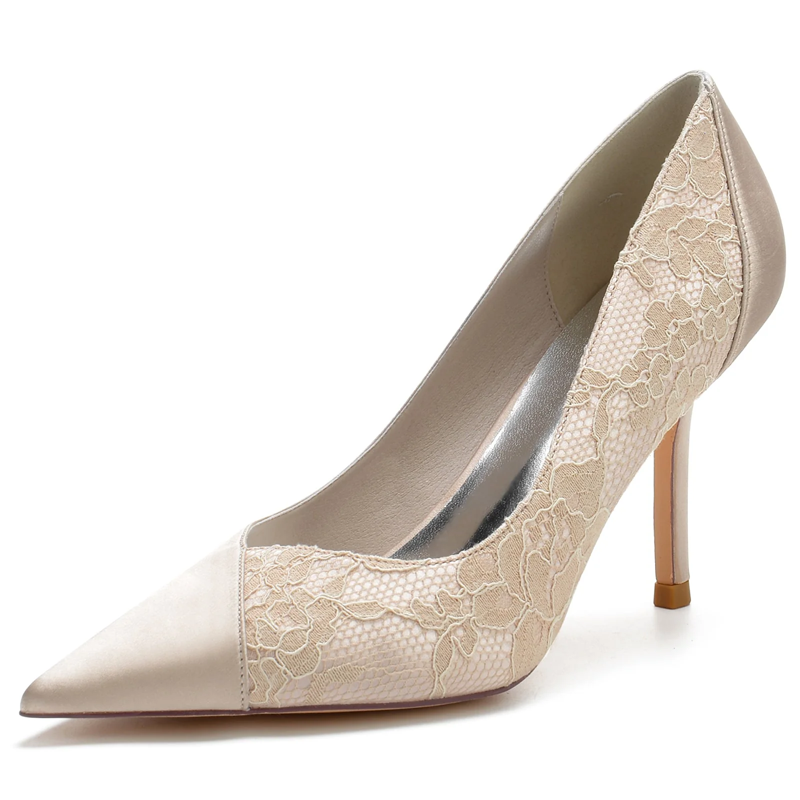 Women's Silk Satin Lace Closed Toe With Stiletto Heel Party Shoes - Image 7