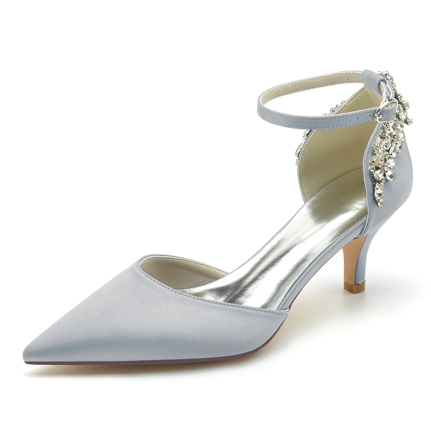 Women's Silk Satin Rhinestone Ankle Strap Closed Toe Stiletto Heel Wedding Shoes - Image 9