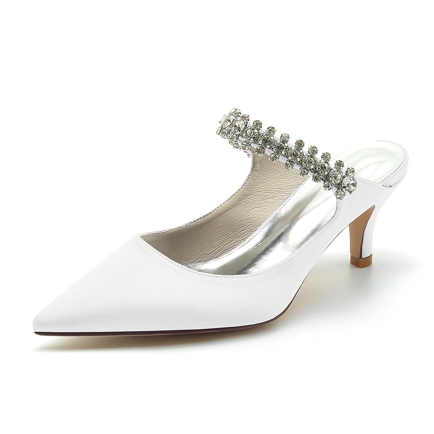 Women's Silk Satin Rhinestone Closed Toe Stiletto Heel Party Shoes - Image 6