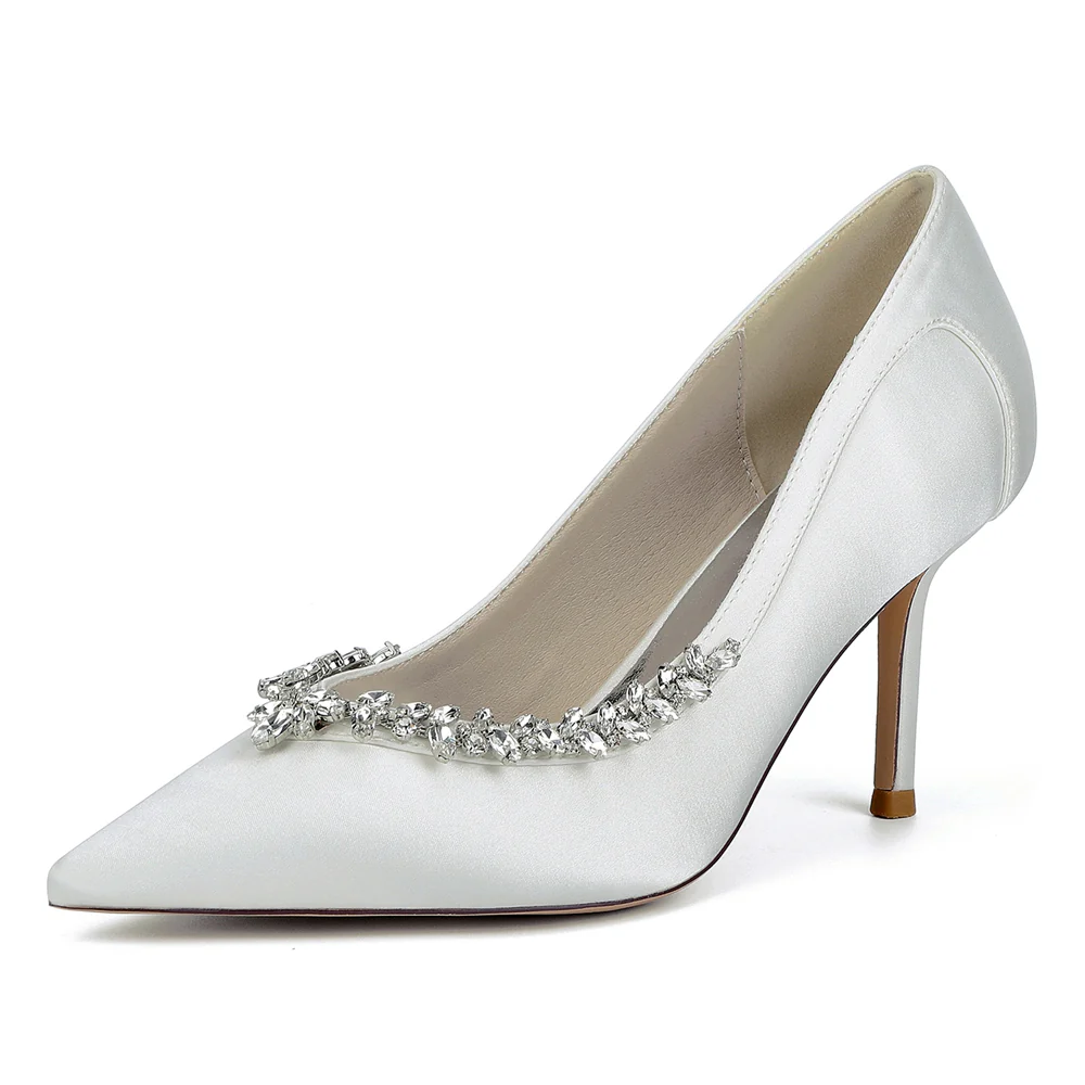 Women's Silk Satin Rhinestone Closed Toe With Rhinestone Stiletto Heel Evening Shoes - Image 8