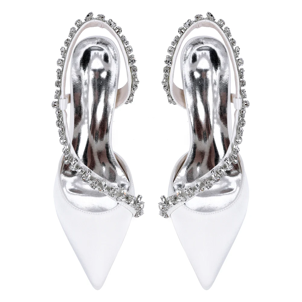 Women's Silk Satin Rhinestone Closed Toe With Rhinestone Stiletto Heel Evening Shoes - Image 12