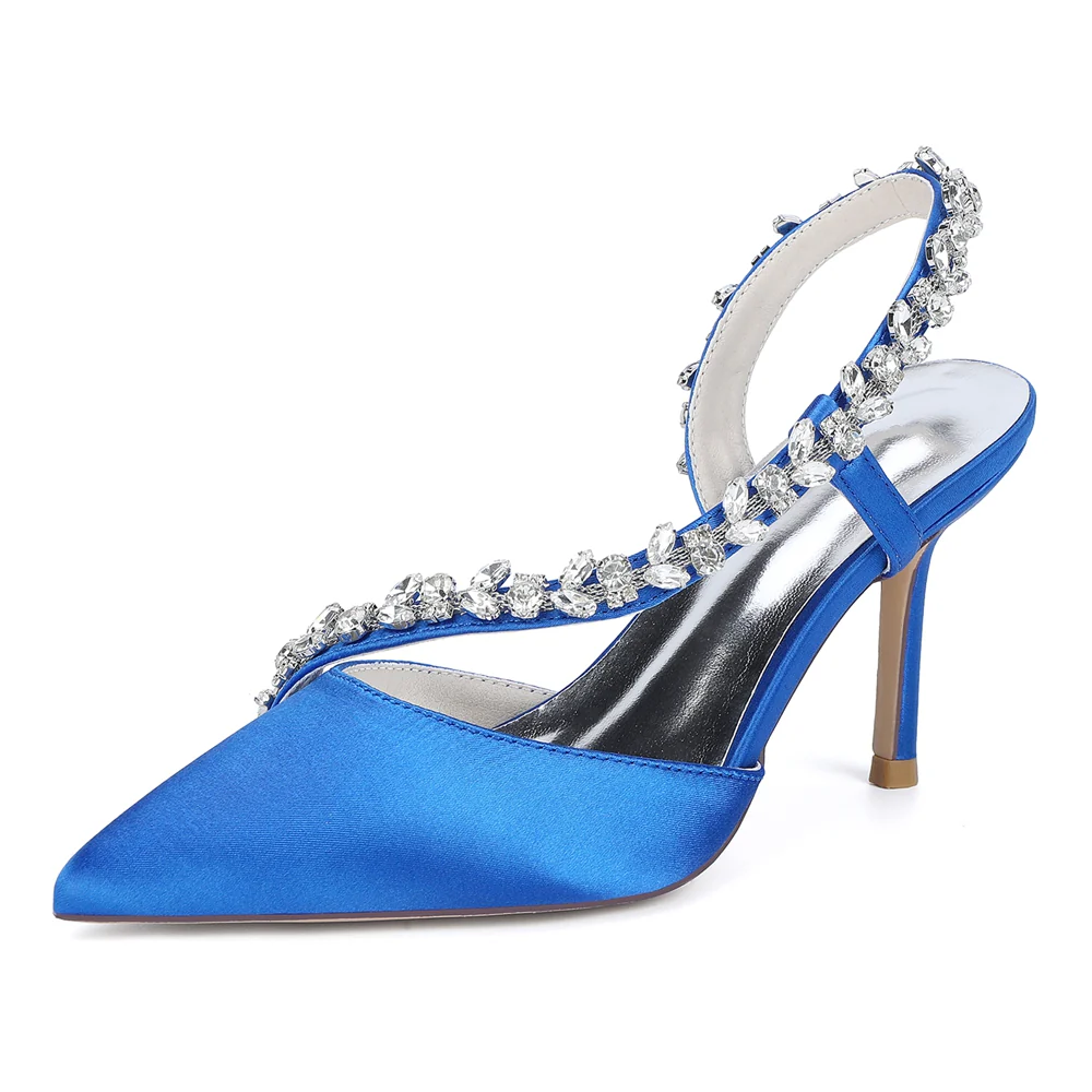 Women's Silk Satin Rhinestone Closed Toe With Rhinestone Stiletto Heel Evening Shoes - Image 2