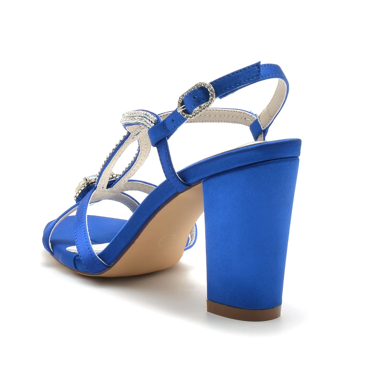 Women's Silk Satin Rhinestone With Ankle Strap Peep Toe Chunky Heel Party Shoes - Image 2