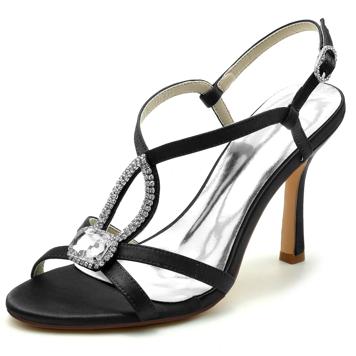 Women's Silk Satin Rhinestone With Ankle Strap Peep Toe Stiletto Heel Evening Shoes - Image 5