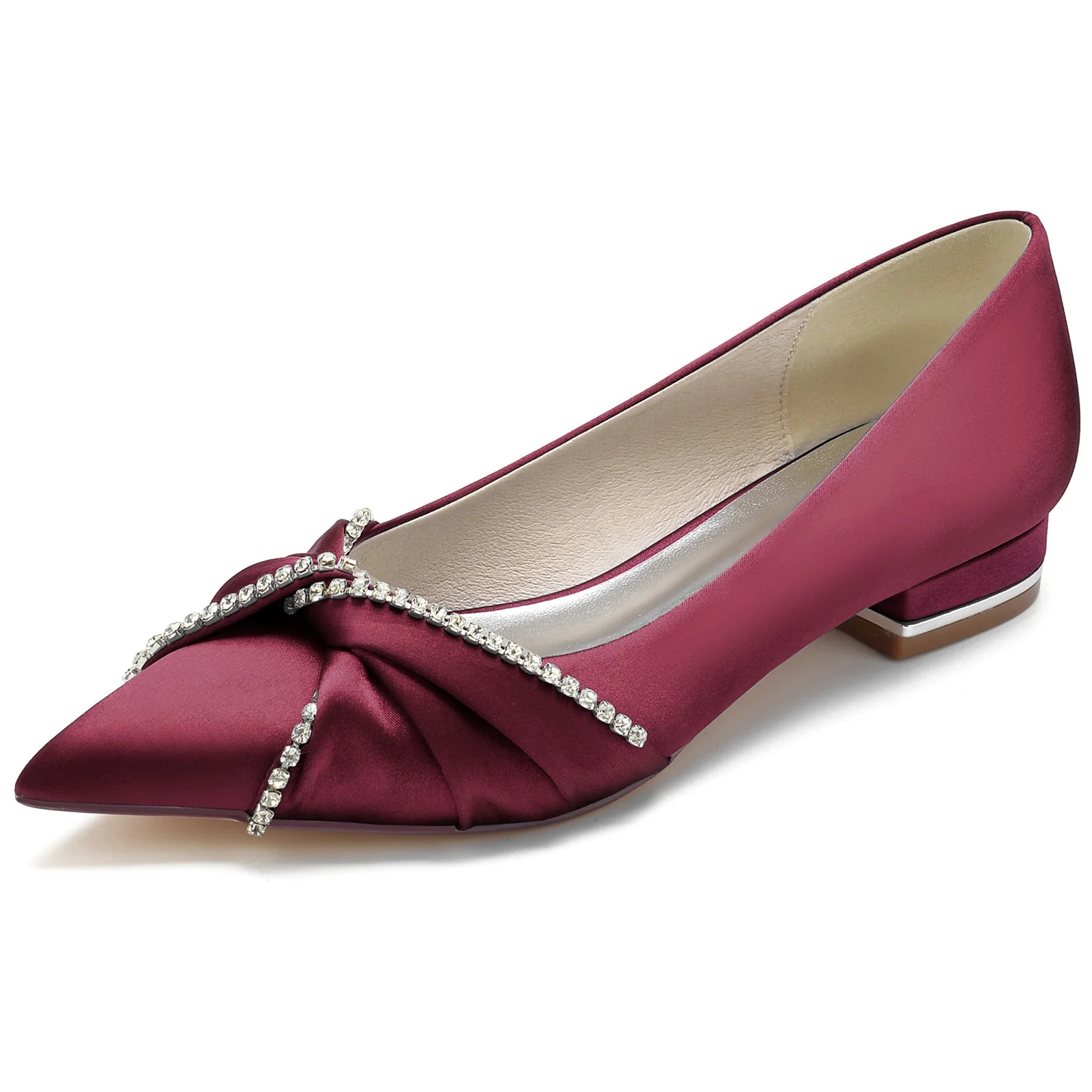 Women's Silk Satin Rhinestone With Closed Toe Flat Heel Evening Shoes - Image 13
