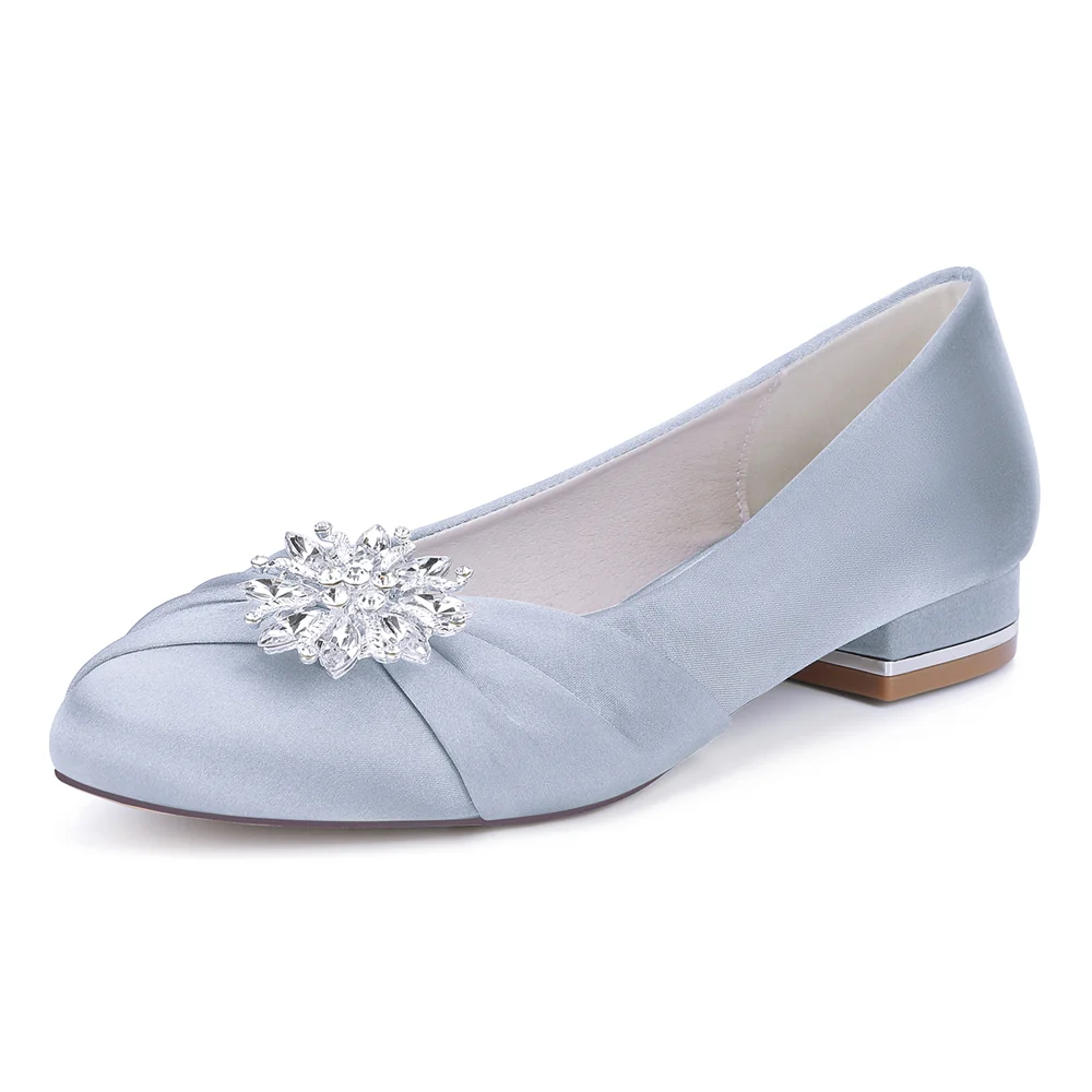 Women's Silk Satin Rhinestone With Closed Toe Flat Heel Evening Shoes - Image 10