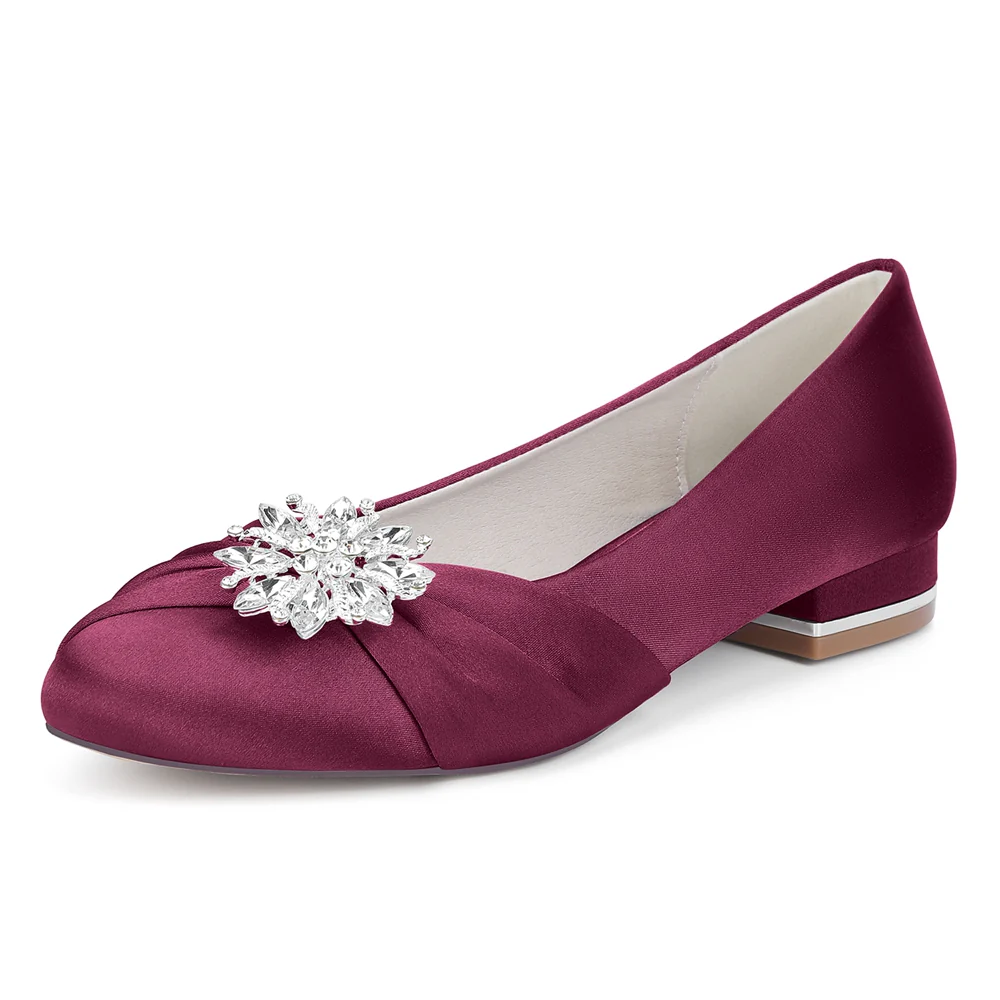 Women's Silk Satin Rhinestone With Closed Toe Flat Heel Evening Shoes - Image 4