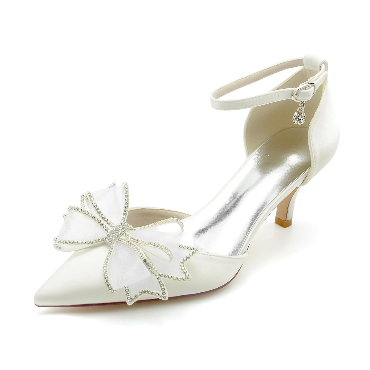 Women's Silk Satin With Ankle Strap Bowknot Closed Toe Stiletto Heel Wedding Shoes - Image 6
