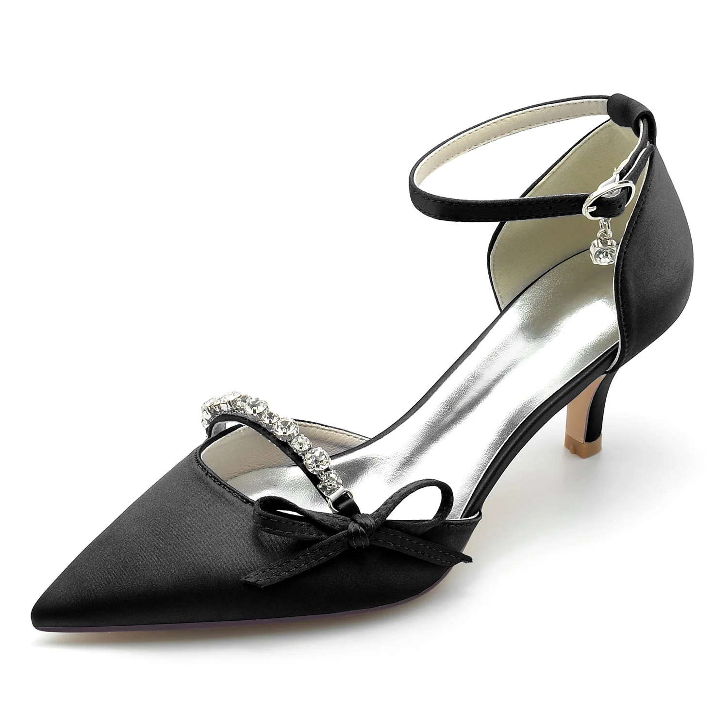 Women's Silk Satin With Ankle Strap Bowknot Rhinestone Closed Toe Stiletto Heel Evening Shoes - Image 10