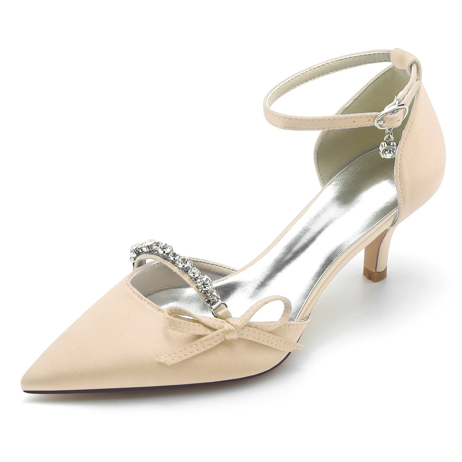 Women's Silk Satin With Ankle Strap Bowknot Rhinestone Closed Toe Stiletto Heel Evening Shoes - Image 9