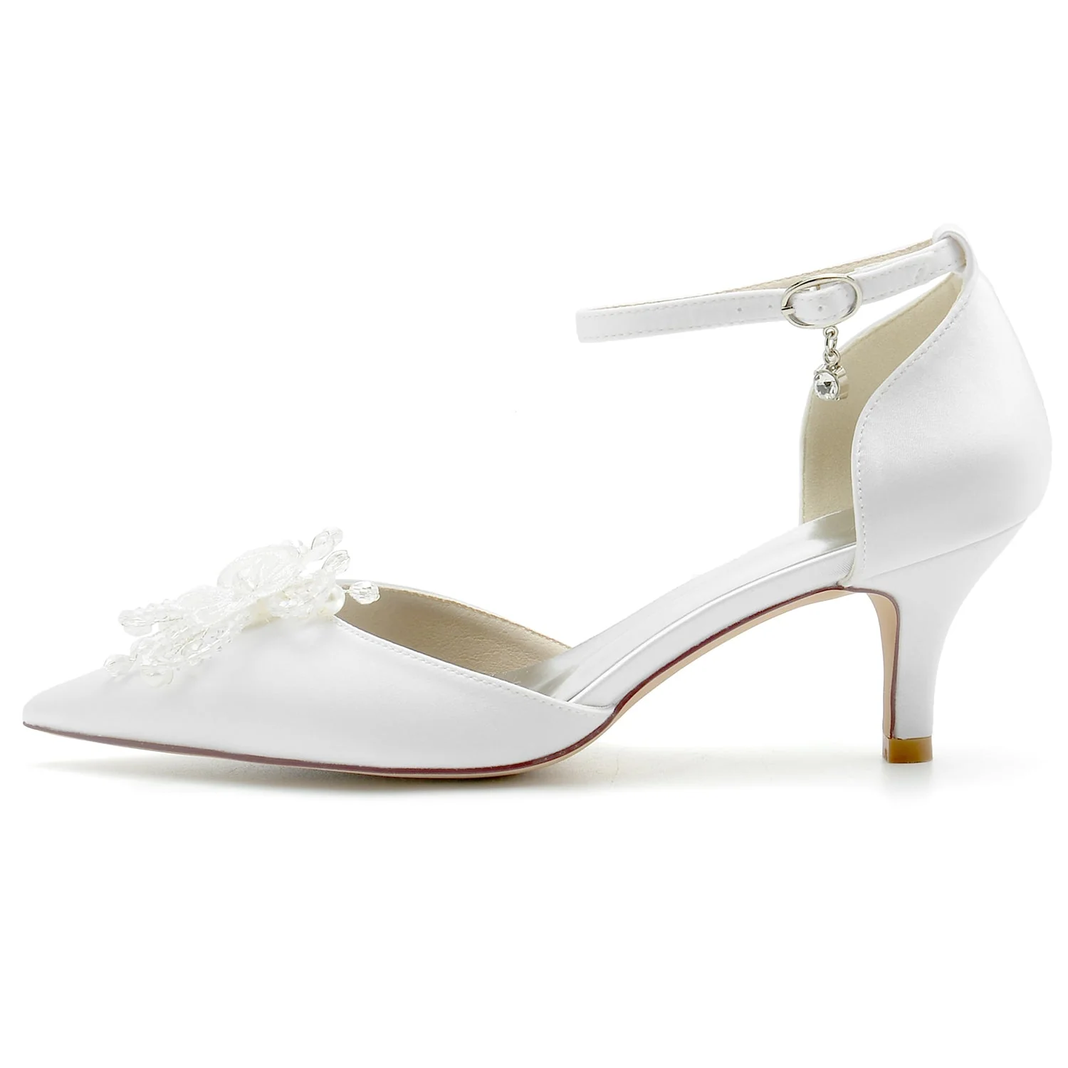Women's Silk Satin With Ankle Strap Bowknot Rhinestone Closed Toe Stiletto Heel Wedding Shoes - Image 2